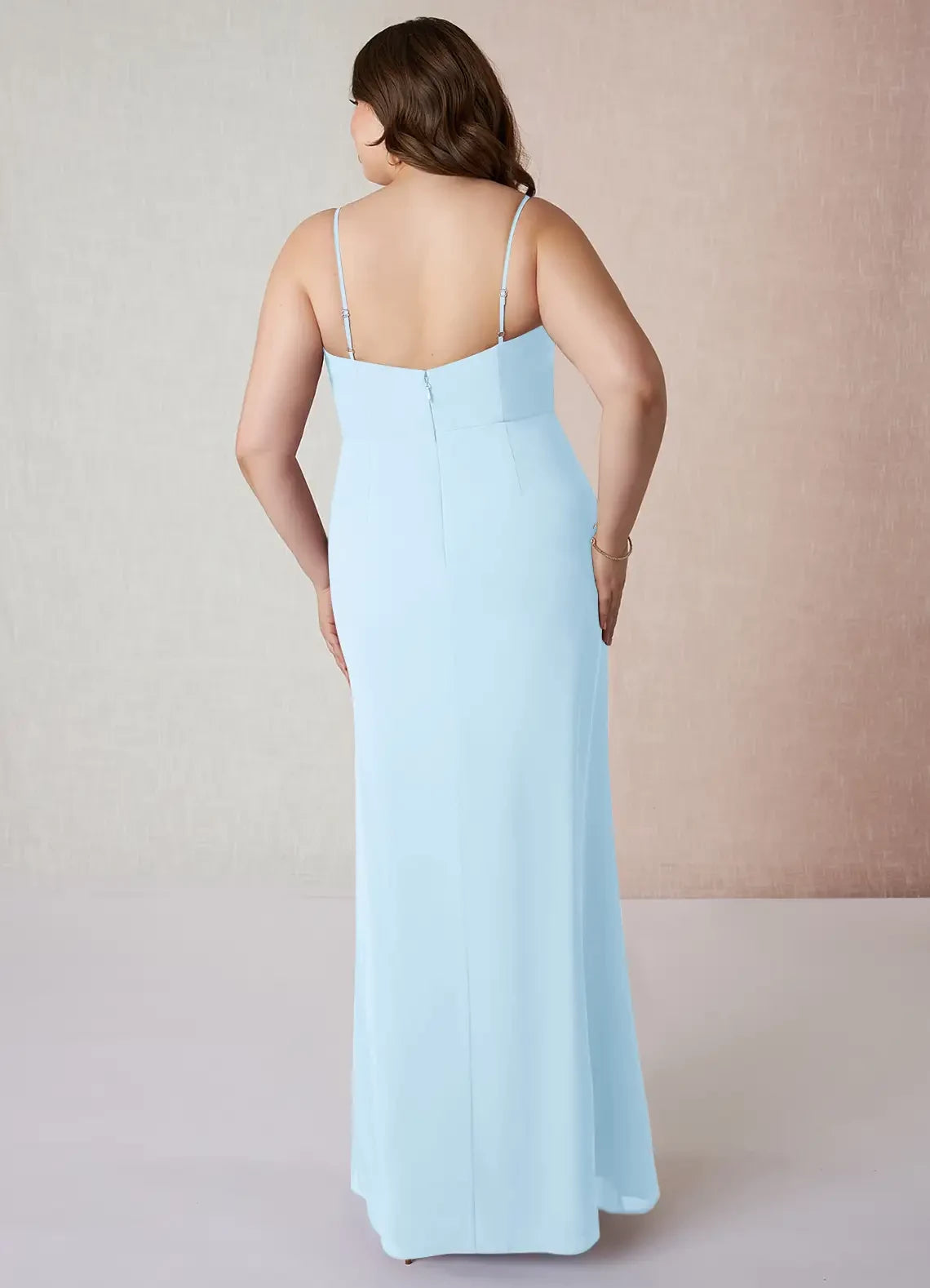Charming Plus Size Sheath Square Neck Spaghetti Strap Open Back Floor Length Bridesmaid Dress