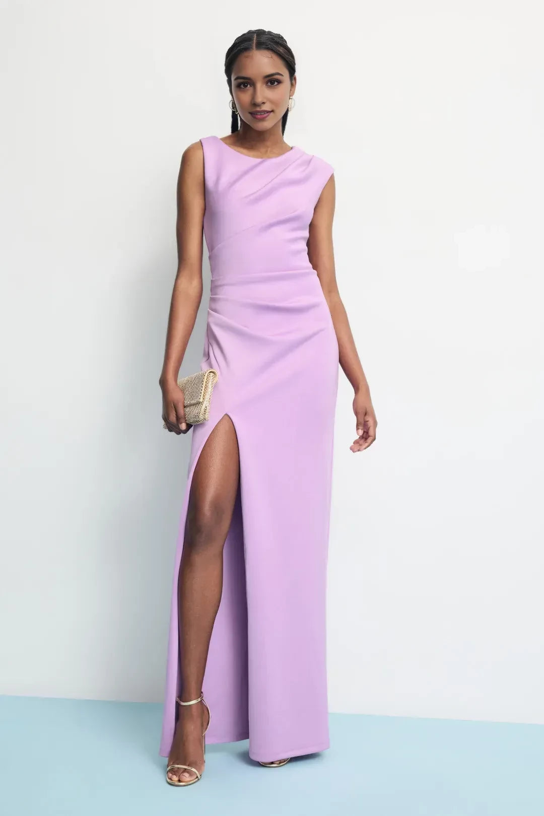 Charming Sheath Asymmetric Neck Sleeveless Side Slit Floor Length Plus Size Prom Dress