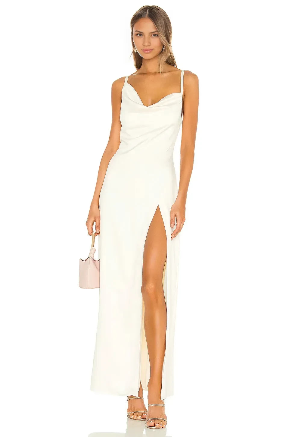 Charming Sheath Cowl Neck Sleeveless High Slit Floor Length Evening Dress