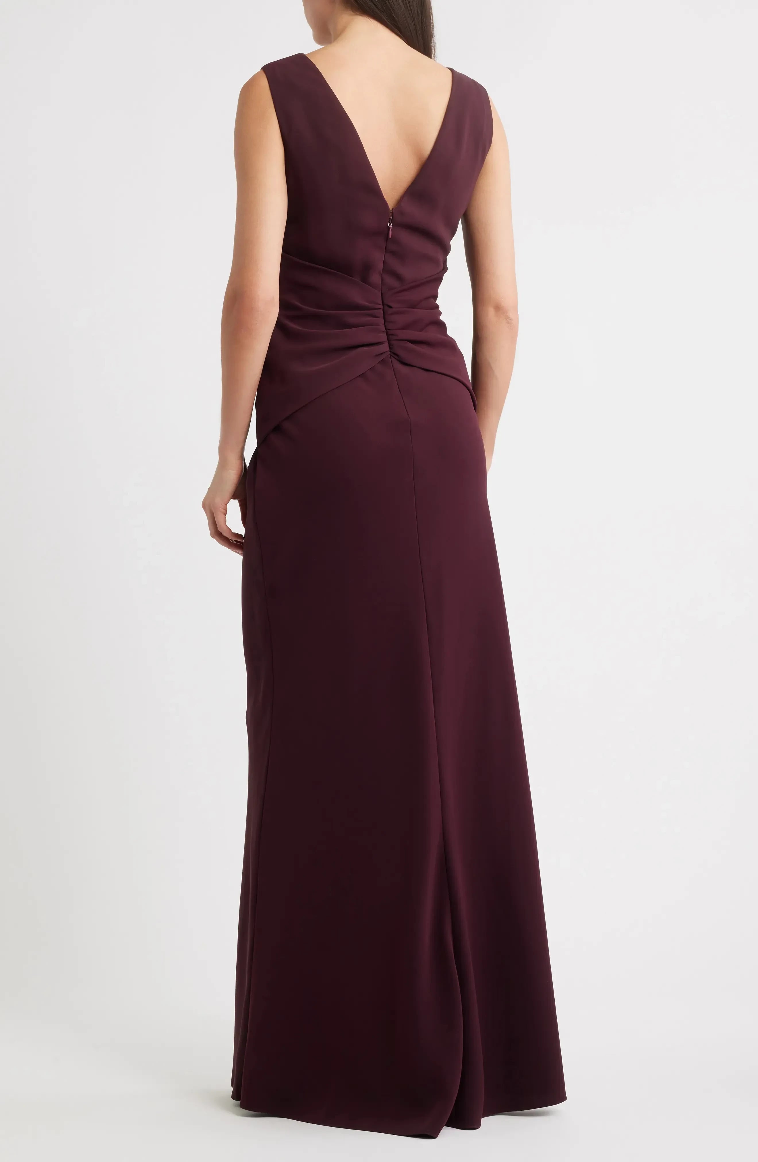 Charming Sheath Cowl Neck Sleeveless Ruched Back Floor Length Bridesmaid Dress