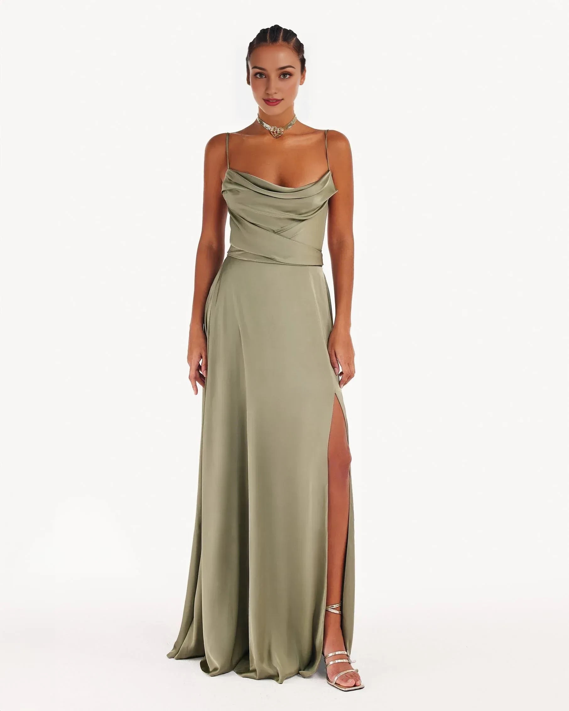 Charming Sheath Cowl Neck Sleeveless Tie Back Floor Length Evening Dress
