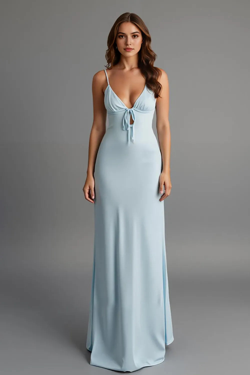 Charming Sheath Deep V Neck Spaghetti Strap Tie Back Evening Dress Homecoming Dress