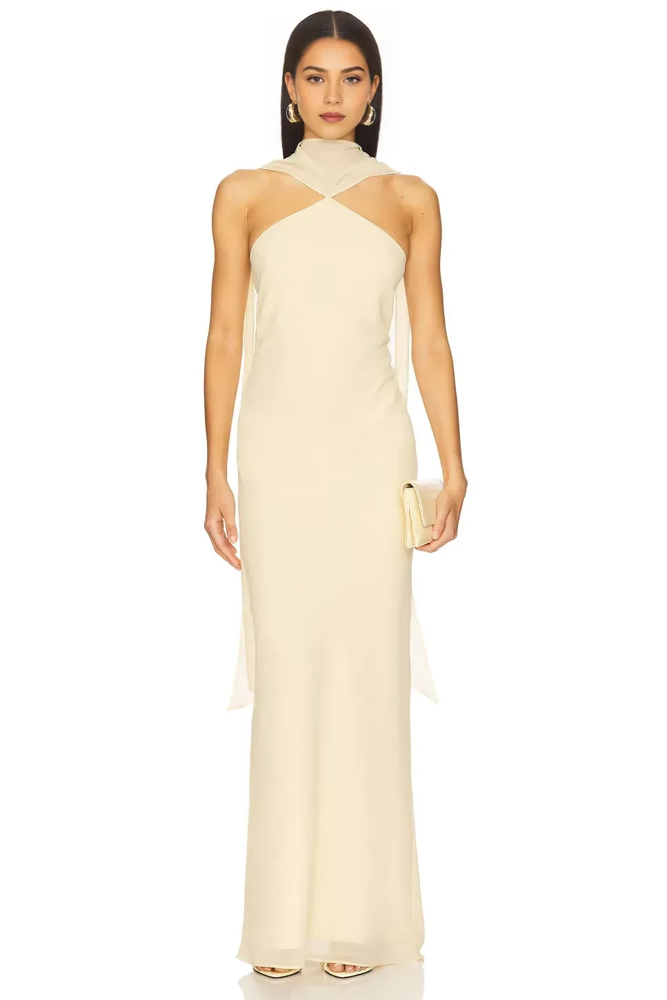 Charming Sheath Halter Neck Sleeveless Draped Open Back Floor Length Evening Dress