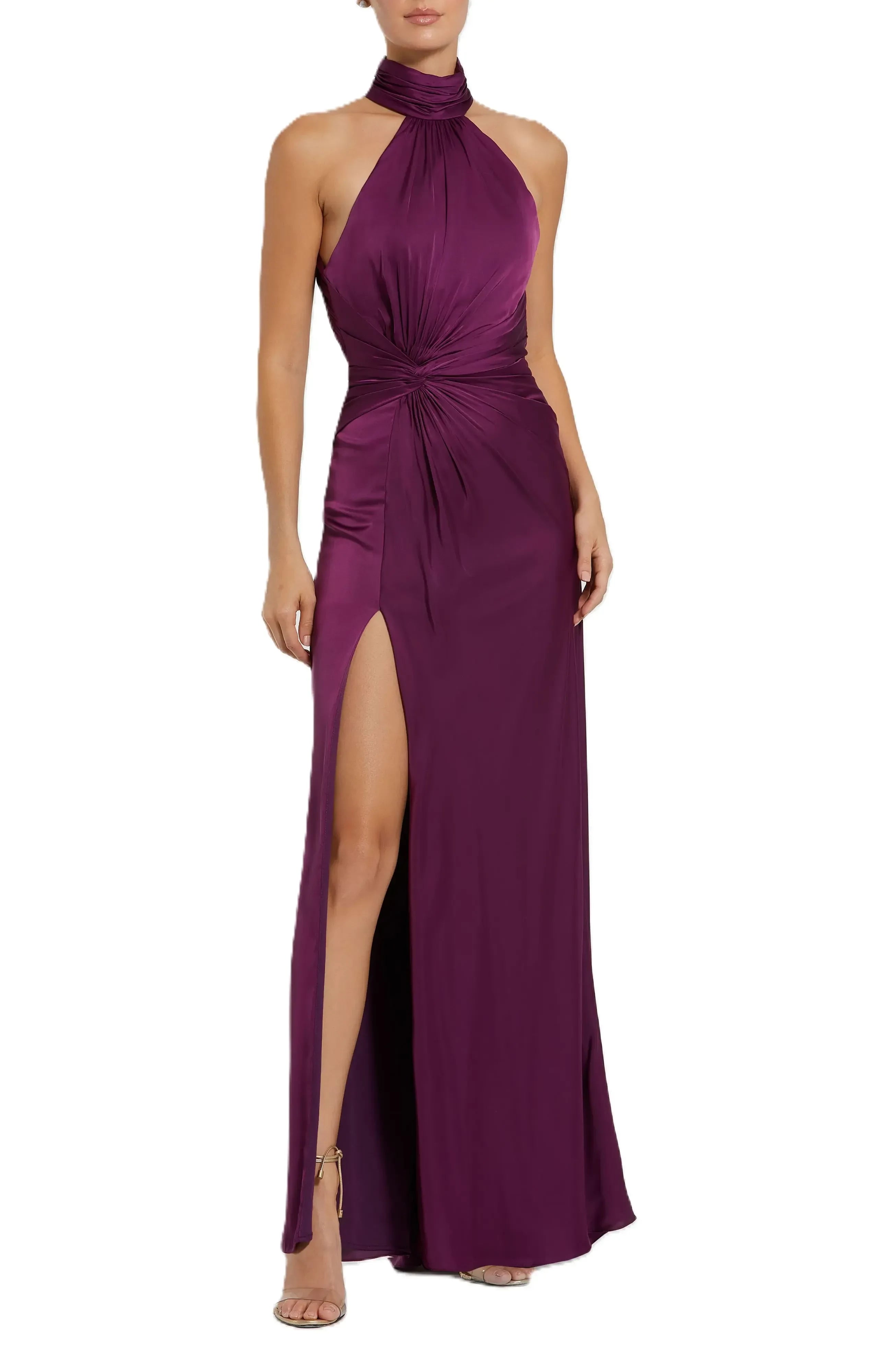 Charming Sheath Halter Neck Sleeveless Open Back Floor Length Bridesmaid Dress