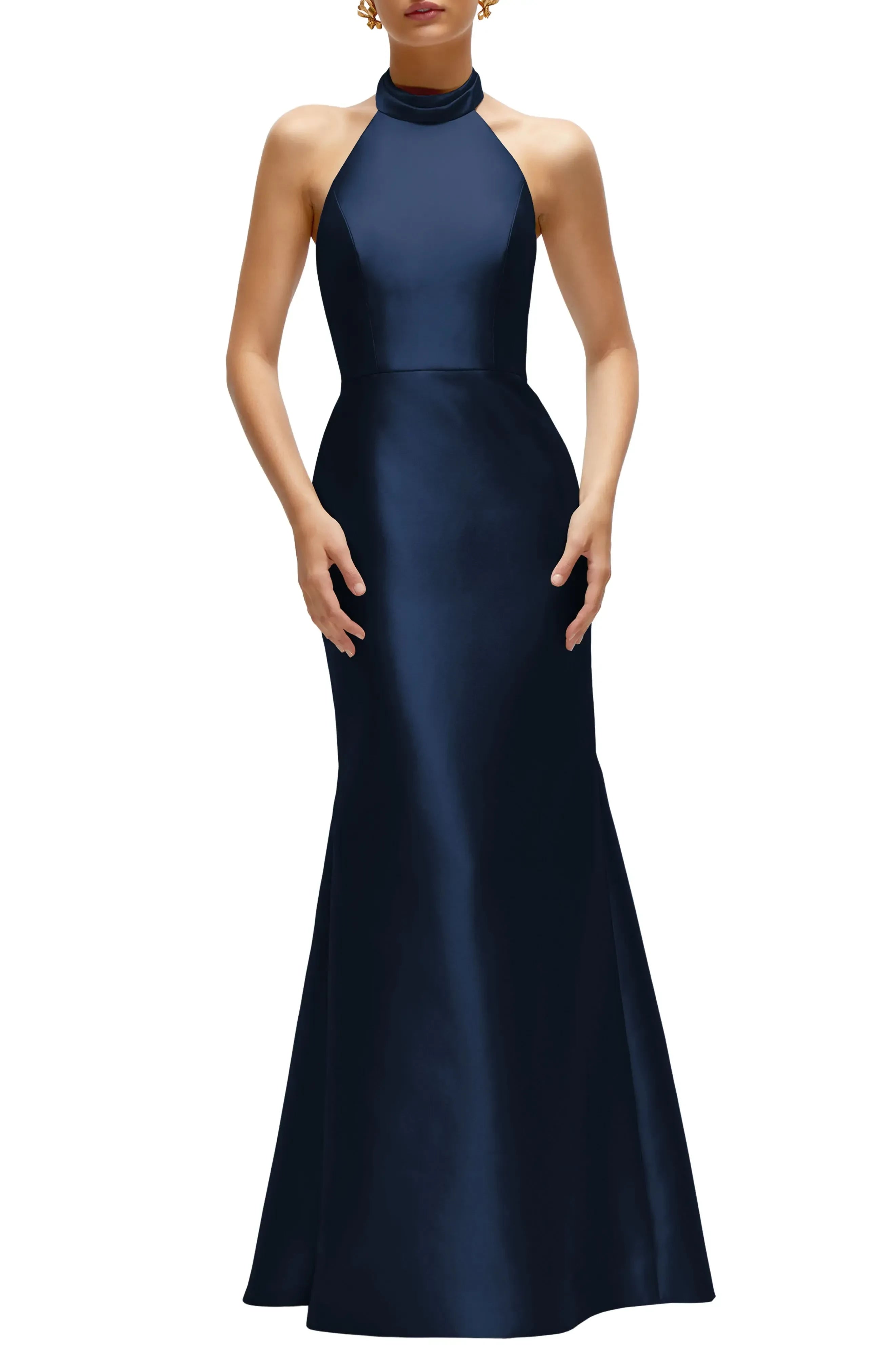 Charming Sheath Halter Neck Sleeveless Open Back Floor Length Evening Dress
