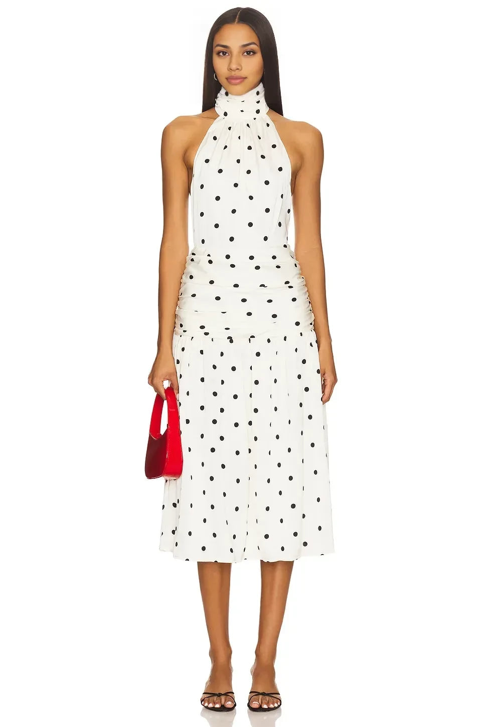 Charming Sheath Halter Neck Sleeveless Polka Dot Midi Evening Dress