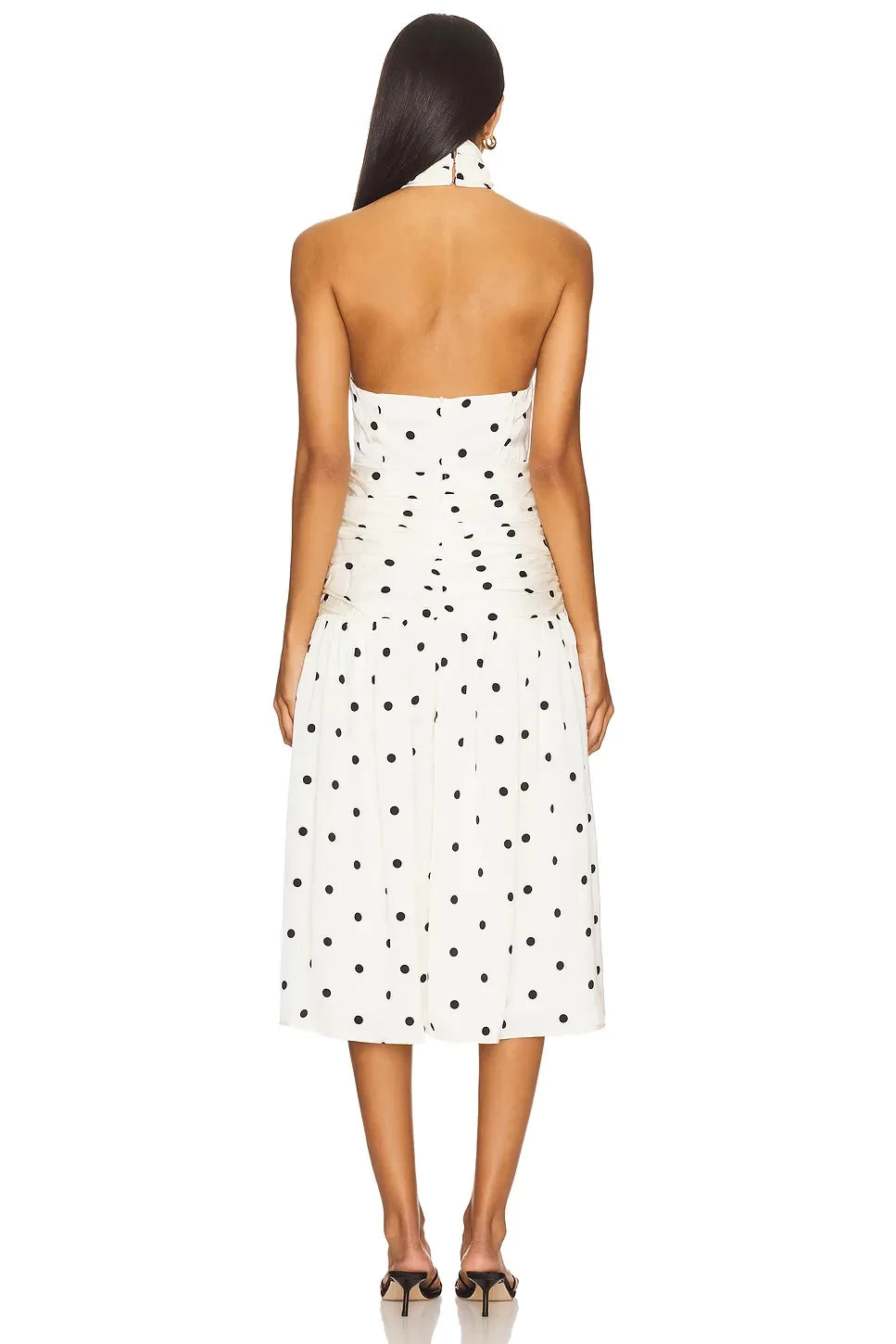 Charming Sheath Halter Neck Sleeveless Polka Dot Midi Evening Dress