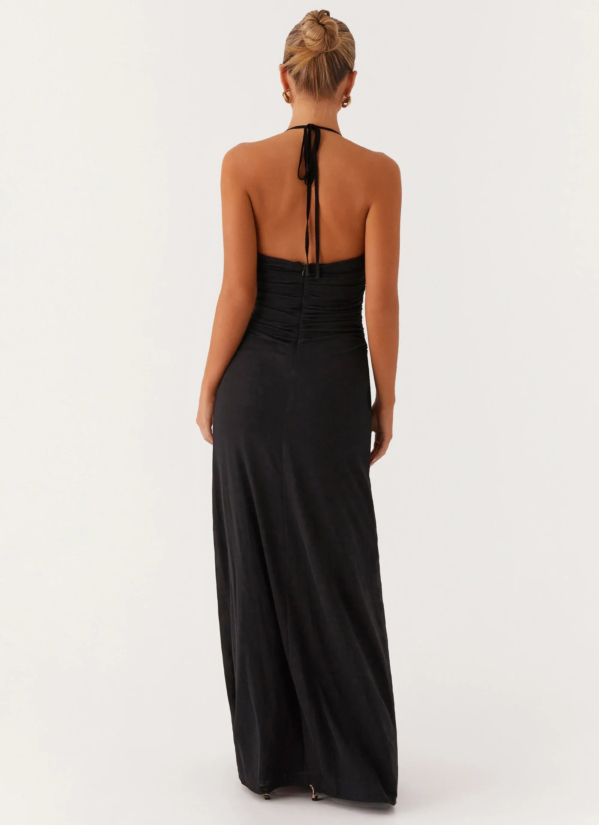 Charming Sheath Halter Neck Sleeveless Ruched Back Floor Length Plus Size Evening Dress