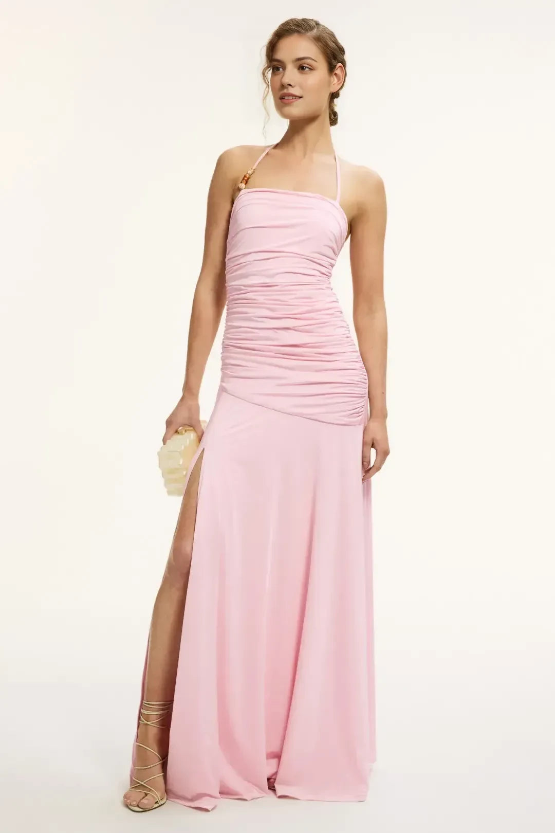 Elegant Mermaid Off Shoulder Short Sleeve Draped Bodice Floor Length Plus Size Prom Charming Sheath Halter Neck Sleeveless Ruched Bodice Side Slit Plus Size Floor Length Prom DressDress（副本）