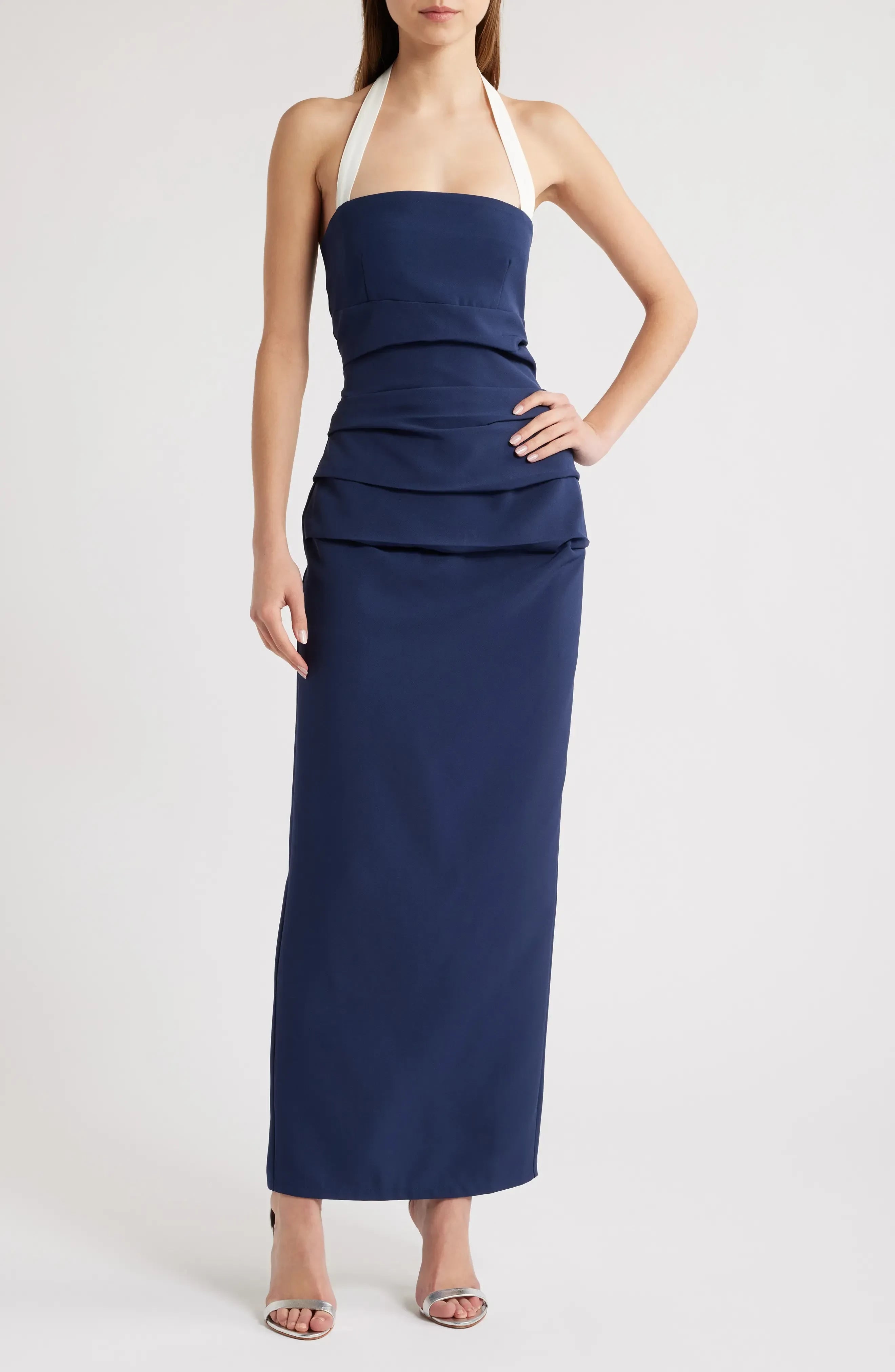 Charming Sheath Halter Neck Sleeveless Zipper Back Floor Length Evening Dress