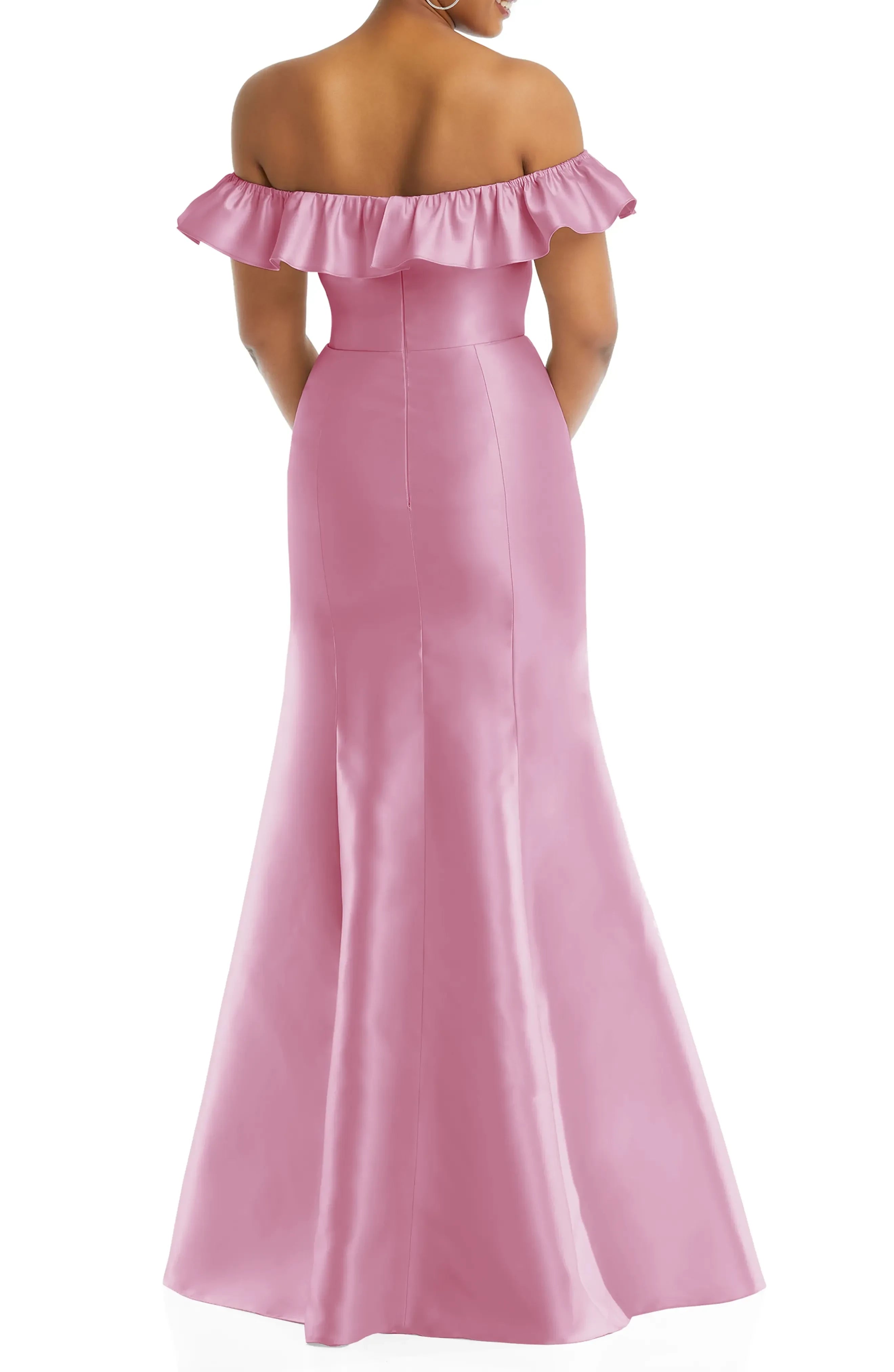 Charming Sheath Off Shoulder Ruffled Sleeve Zipper Back Floor Length Evening Dress