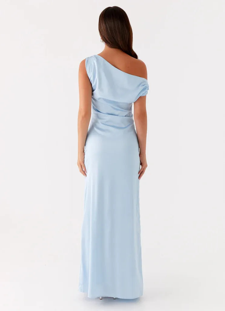 Charming Sheath One Shoulder Sleeveless Draped Back Floor Length Plus Size Evening Dress