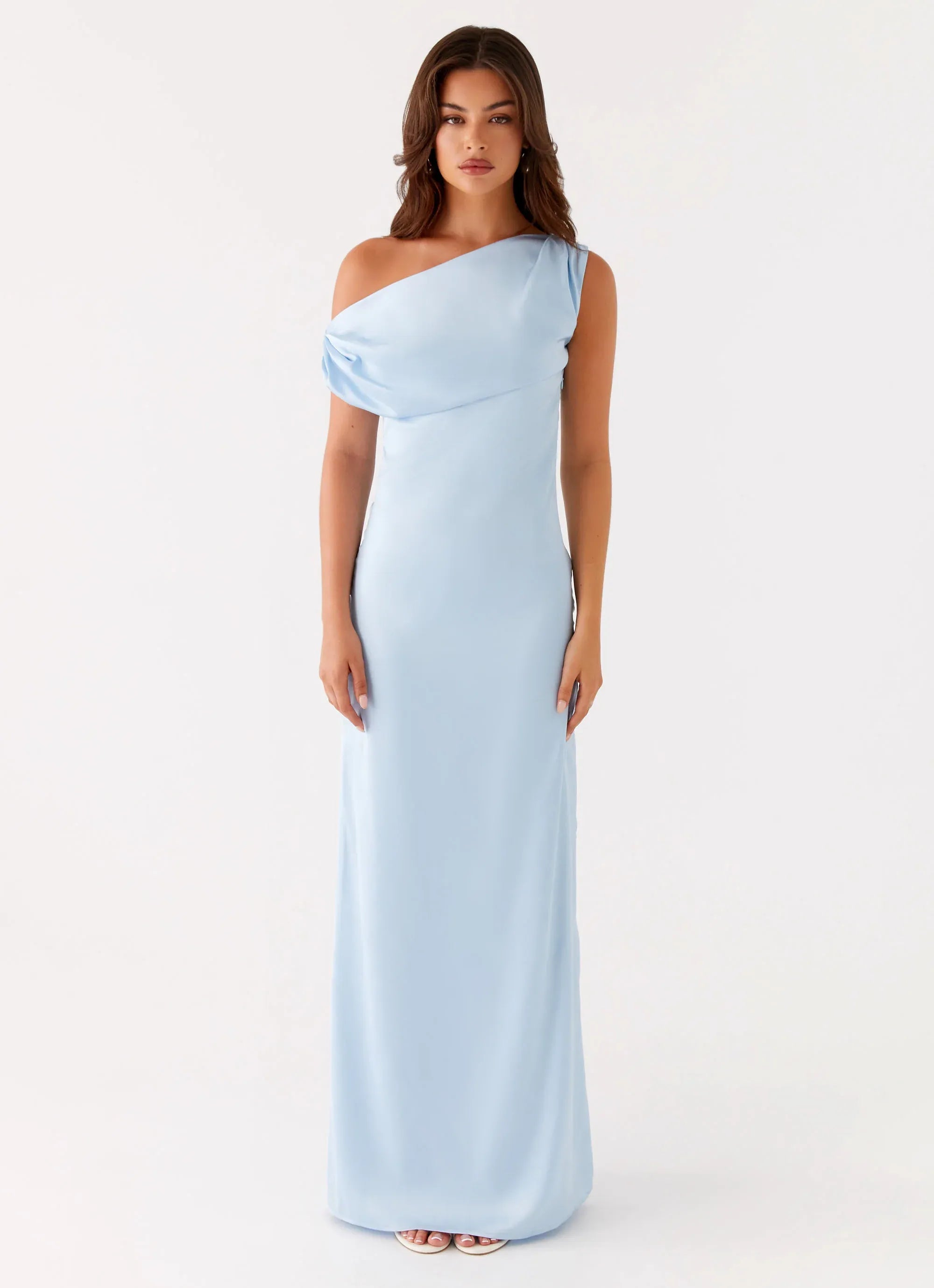 Charming Sheath One Shoulder Sleeveless Draped Back Floor Length Plus Size Evening Dress