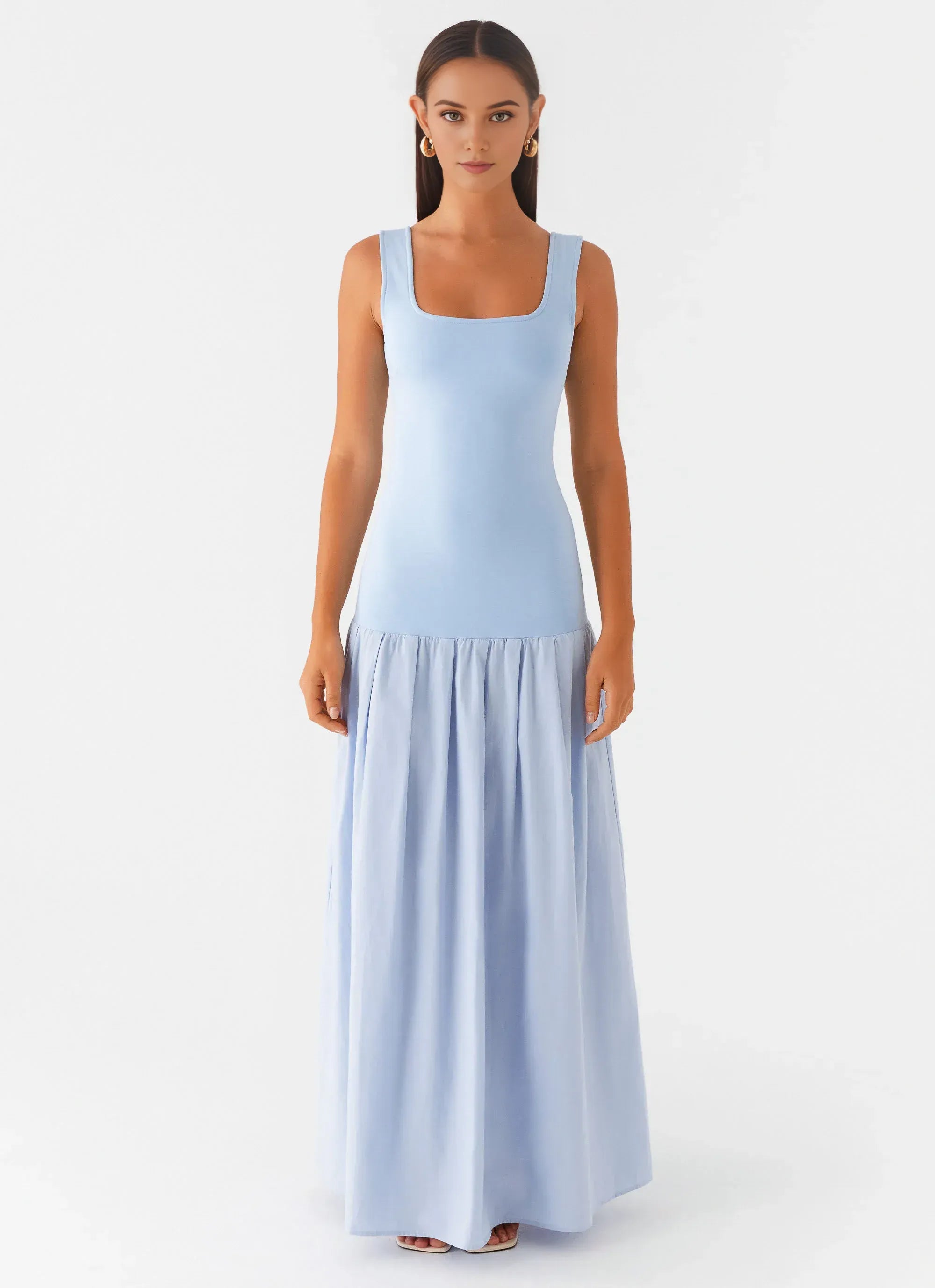 Charming Sheath Square Neck Sleeveless V Back Floor Length Plus Size Evening Dress