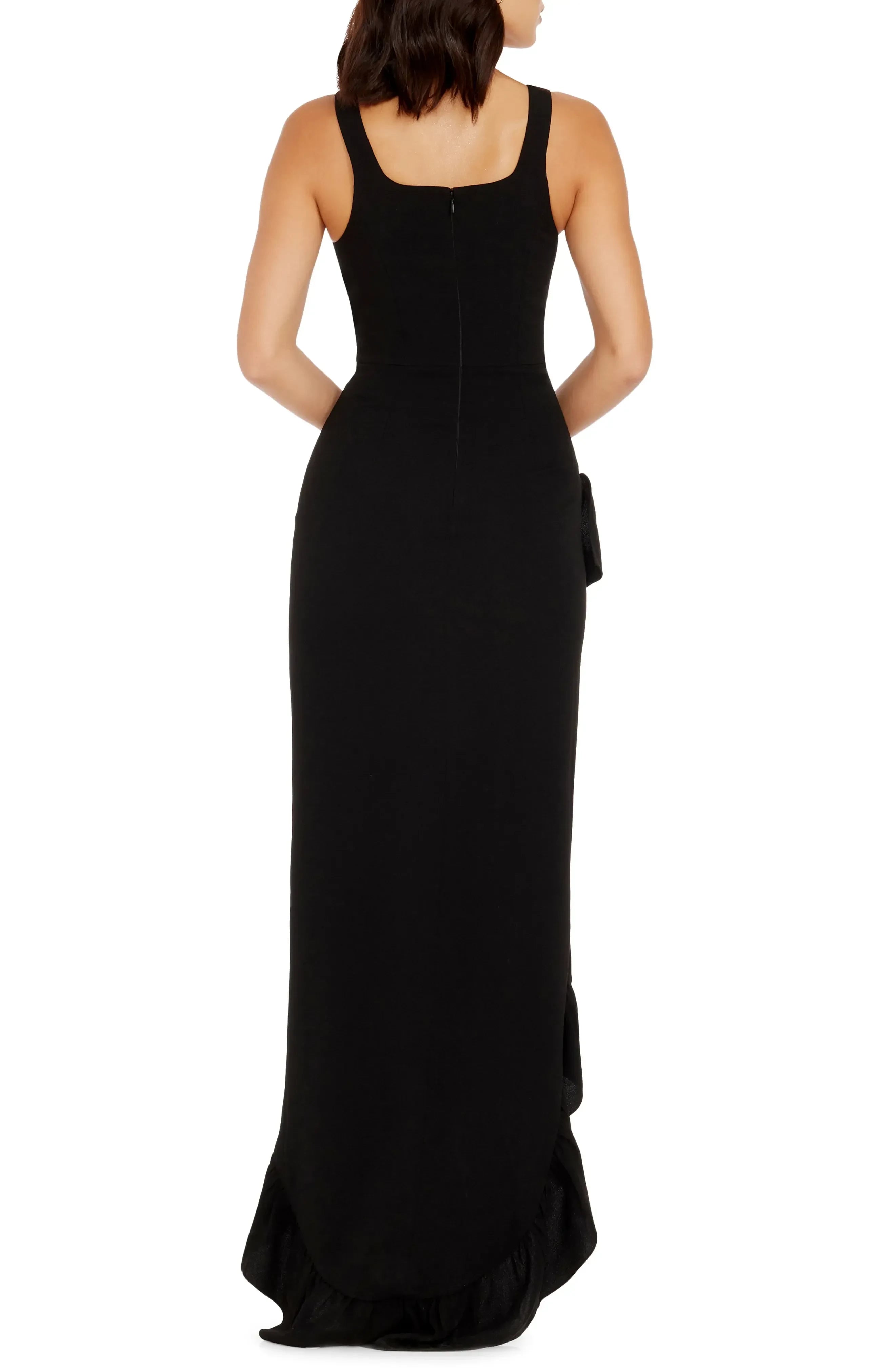 Charming Sheath Square Neck Sleeveless Zipper Back High Low Ruffle Evening Dress