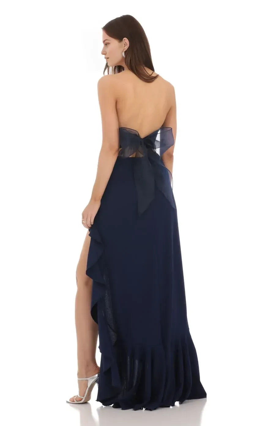 Charming Sheath Strapless Sleeveless Bow Back Floor Length Evening Dress
