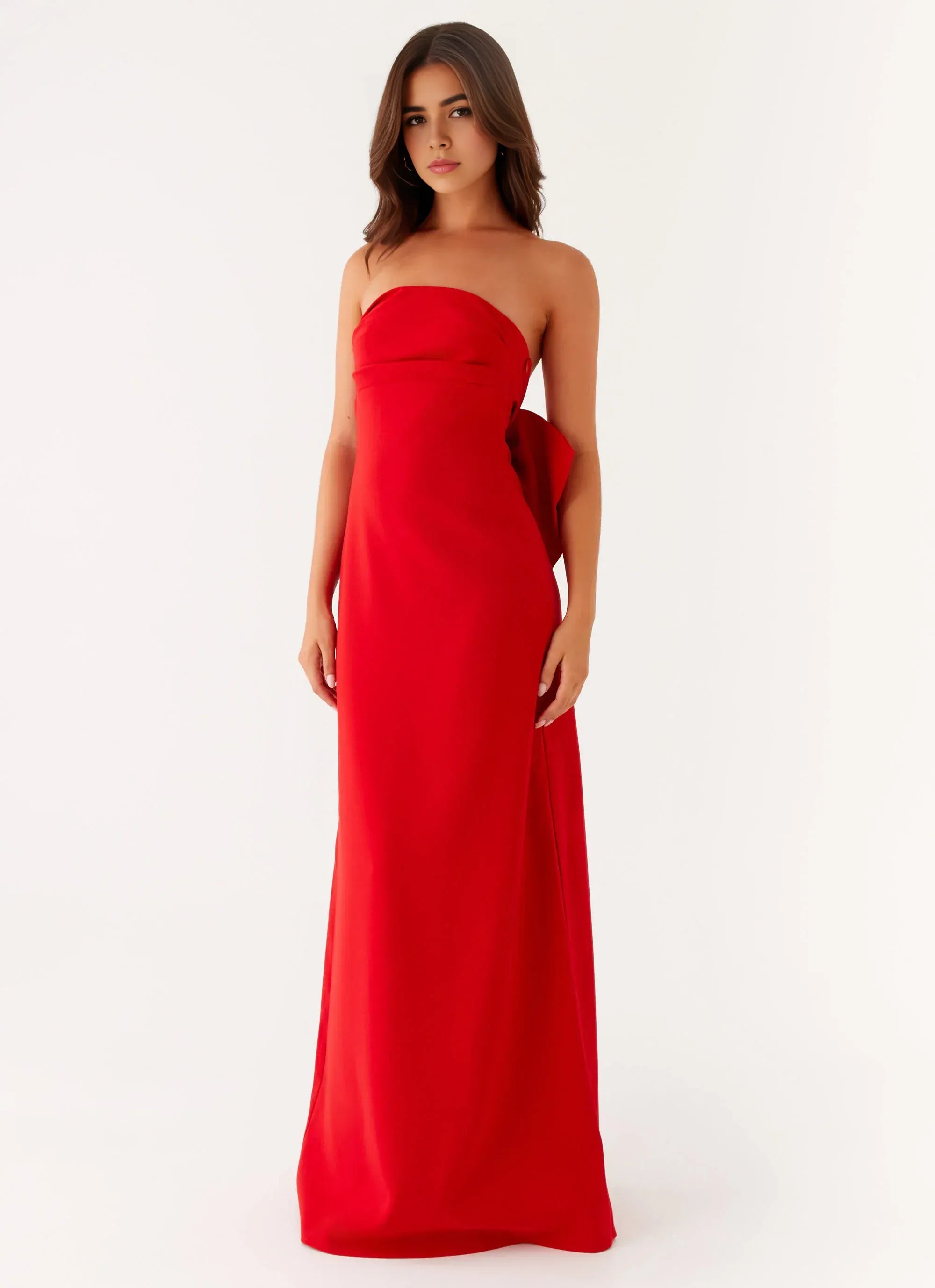 Charming Sheath Strapless Sleeveless Bow Back Floor Length Plus Size Evening Dress