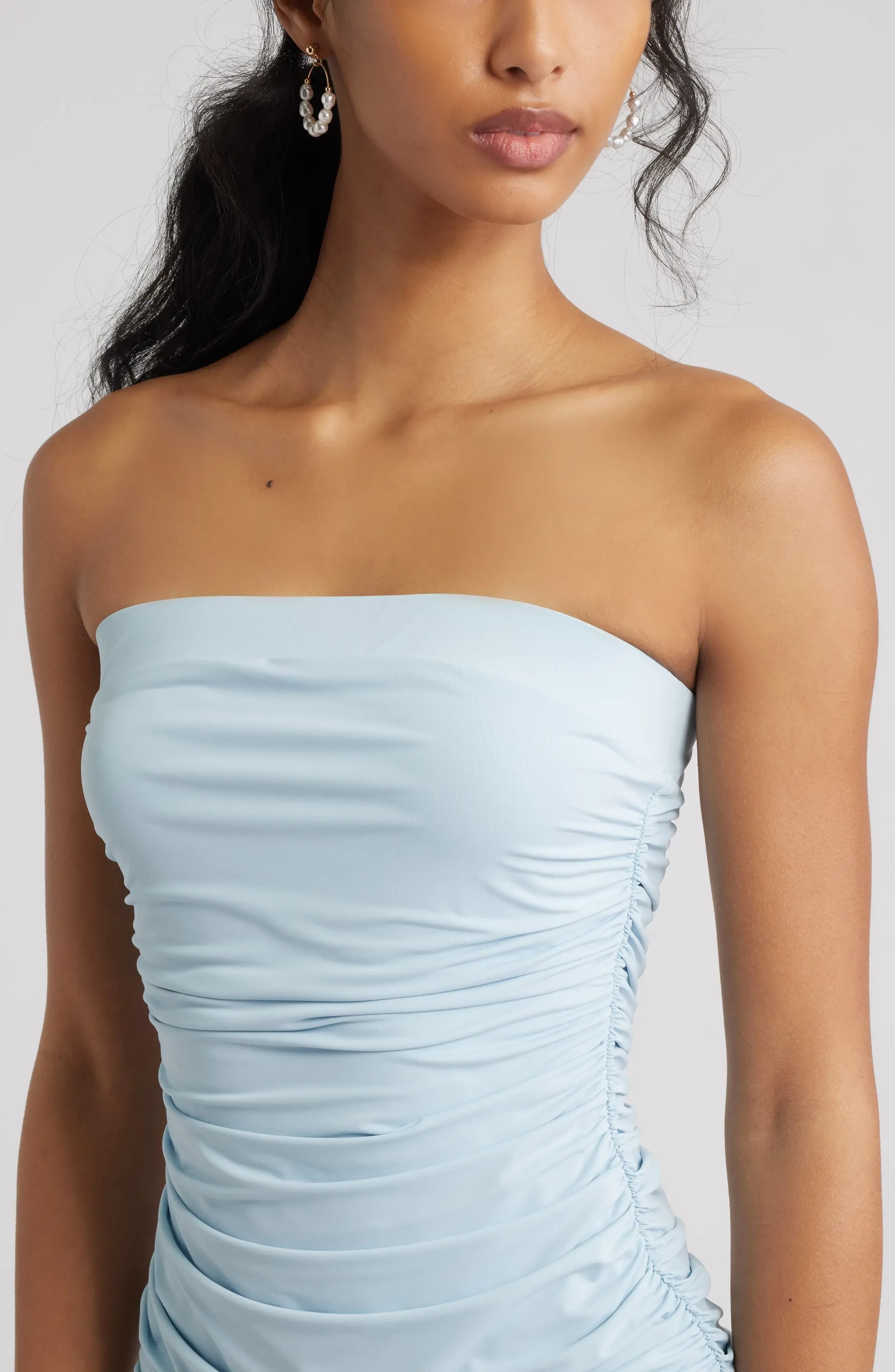 Charming Sheath Strapless Sleeveless Ruched Back Short Length Homecoming Dress