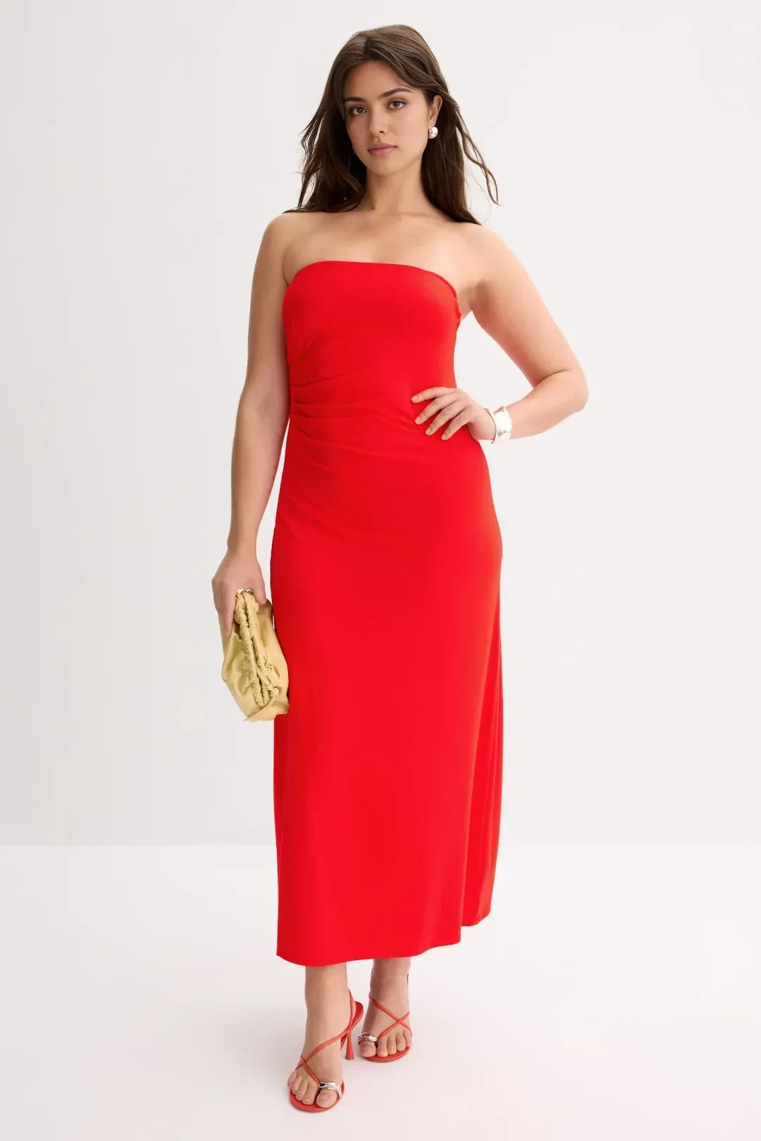 Charming Sheath Strapless Sleeveless Ruched Bodice Floor Length Plus Size Prom Dress