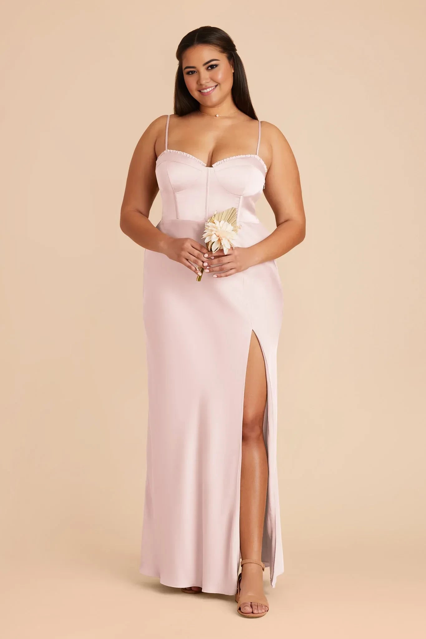 Charming Sheath Sweetheart Neck Spaghetti Strap Smocked Back Floor Length Plus Size Bridesmaid Dress