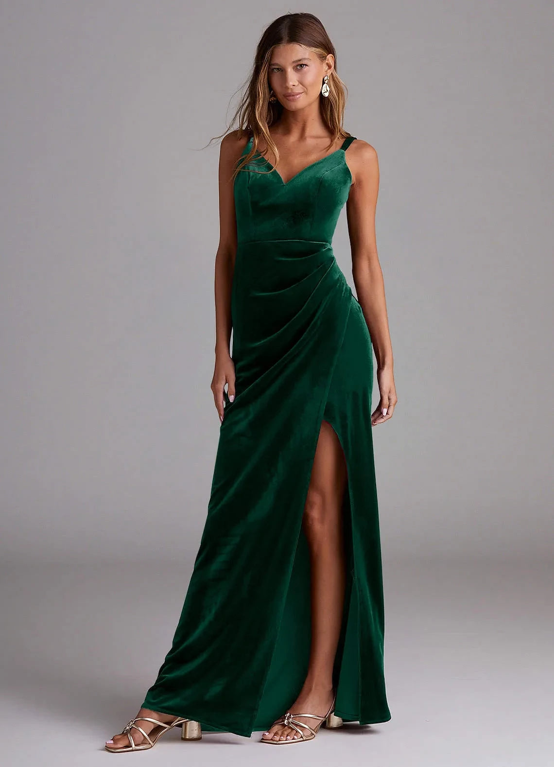Charming Sheath V Neck Sleeveless Strappy Back Floor Length Bridesmaid Dress