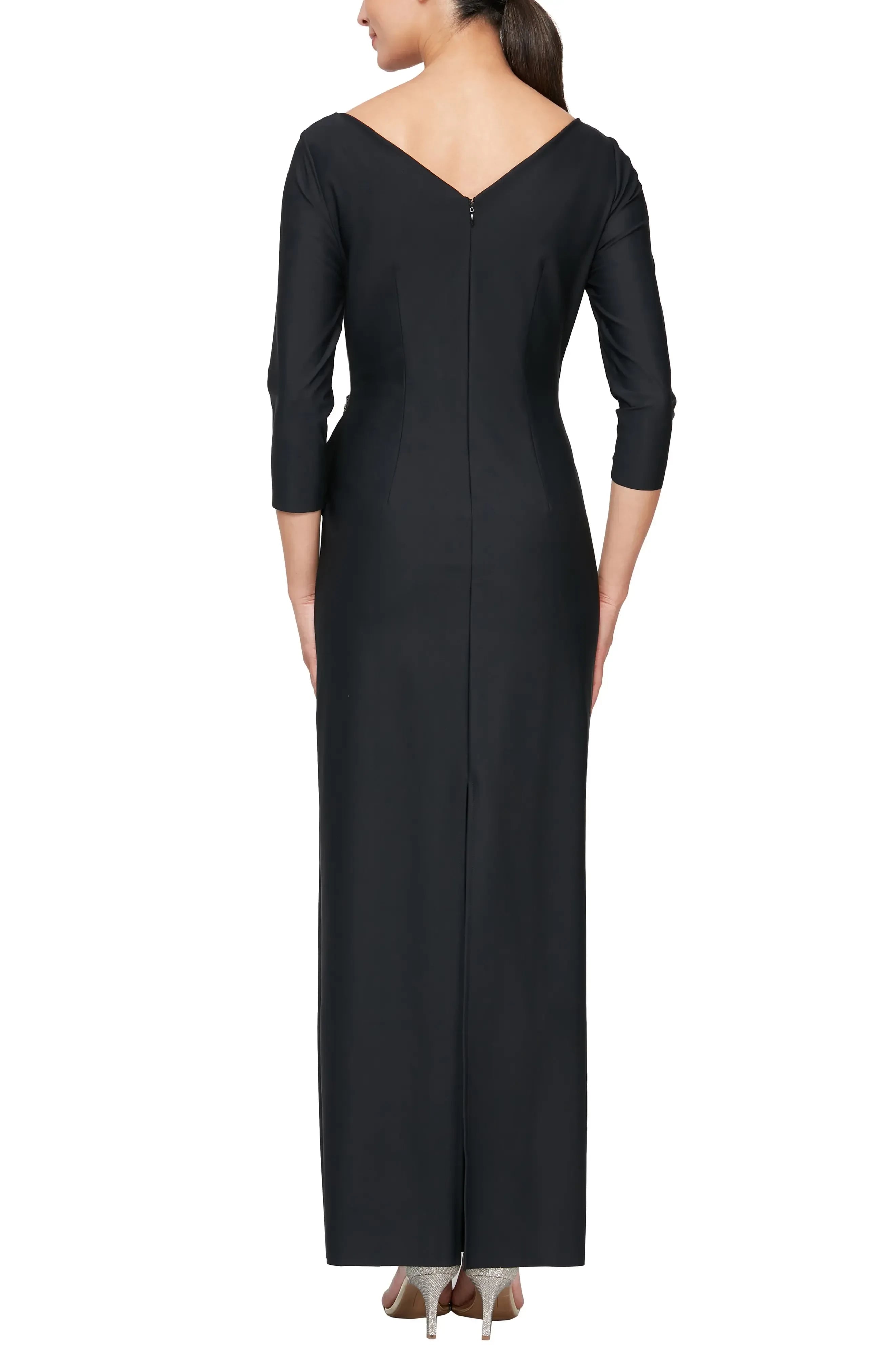 Charming Sheath V Neck Three Quarter Sleeve Zipper Back Floor Length Evening Dress