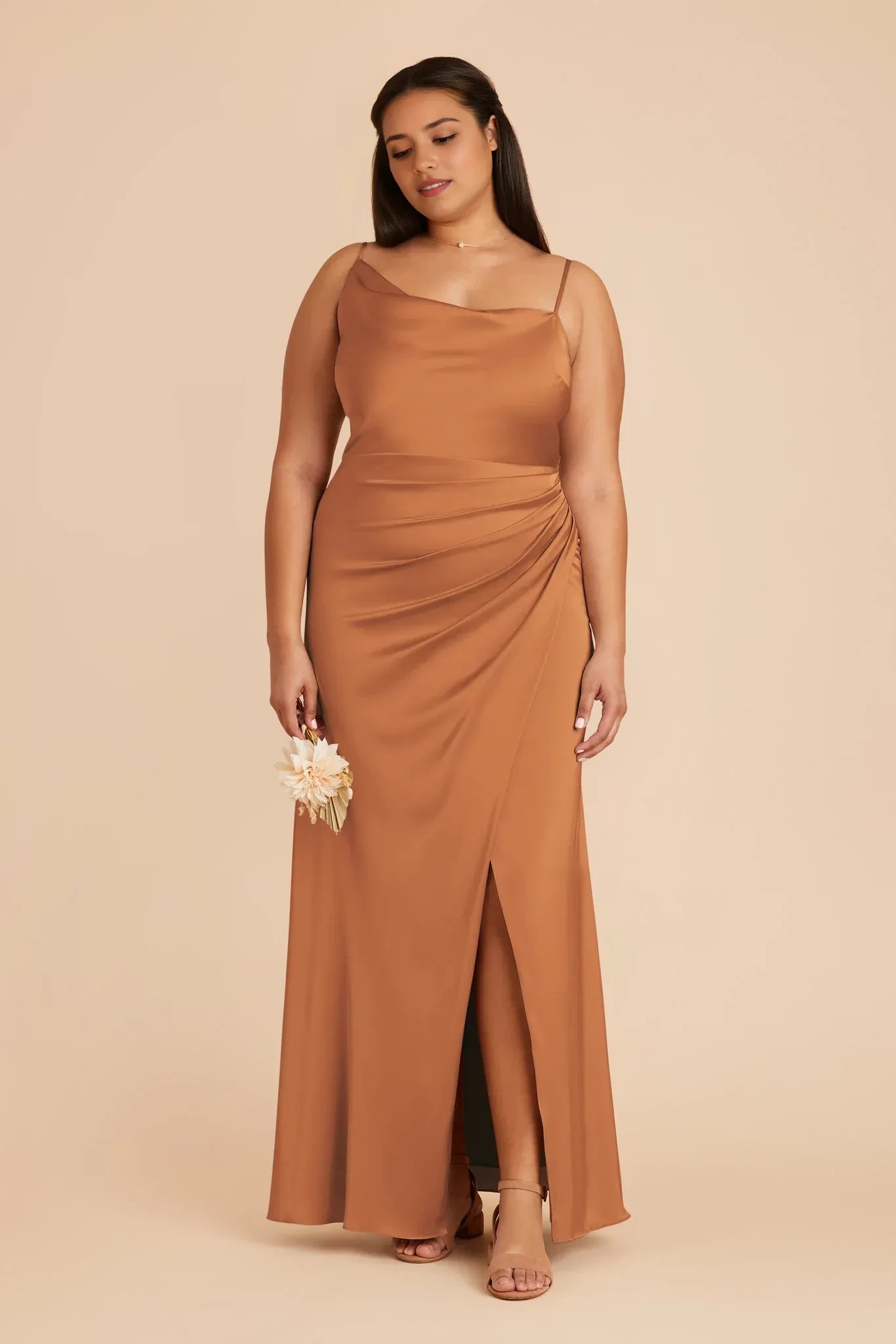 Charming Trumpet Asymmetrical Neck Spaghetti Strap Open Back Floor Length Plus Size Bridesmaid Dress