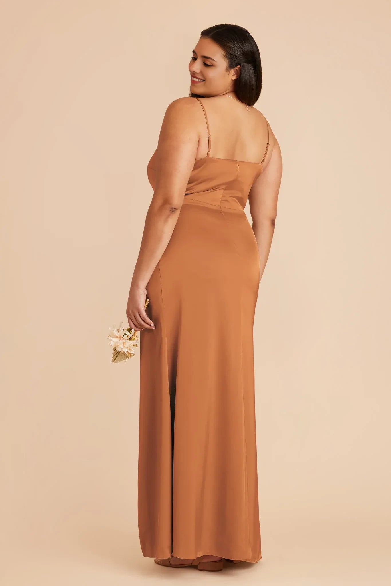 Charming Trumpet Asymmetrical Neck Spaghetti Strap Open Back Floor Length Plus Size Bridesmaid Dress
