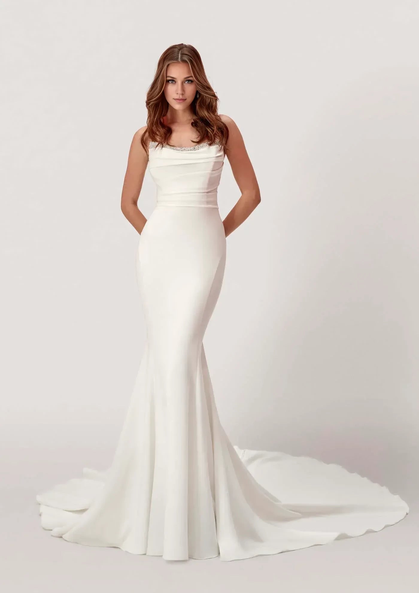 Charming Trumpet Cowl Neck Spaghetti Strap Button Back Floor Length Wedding Dress