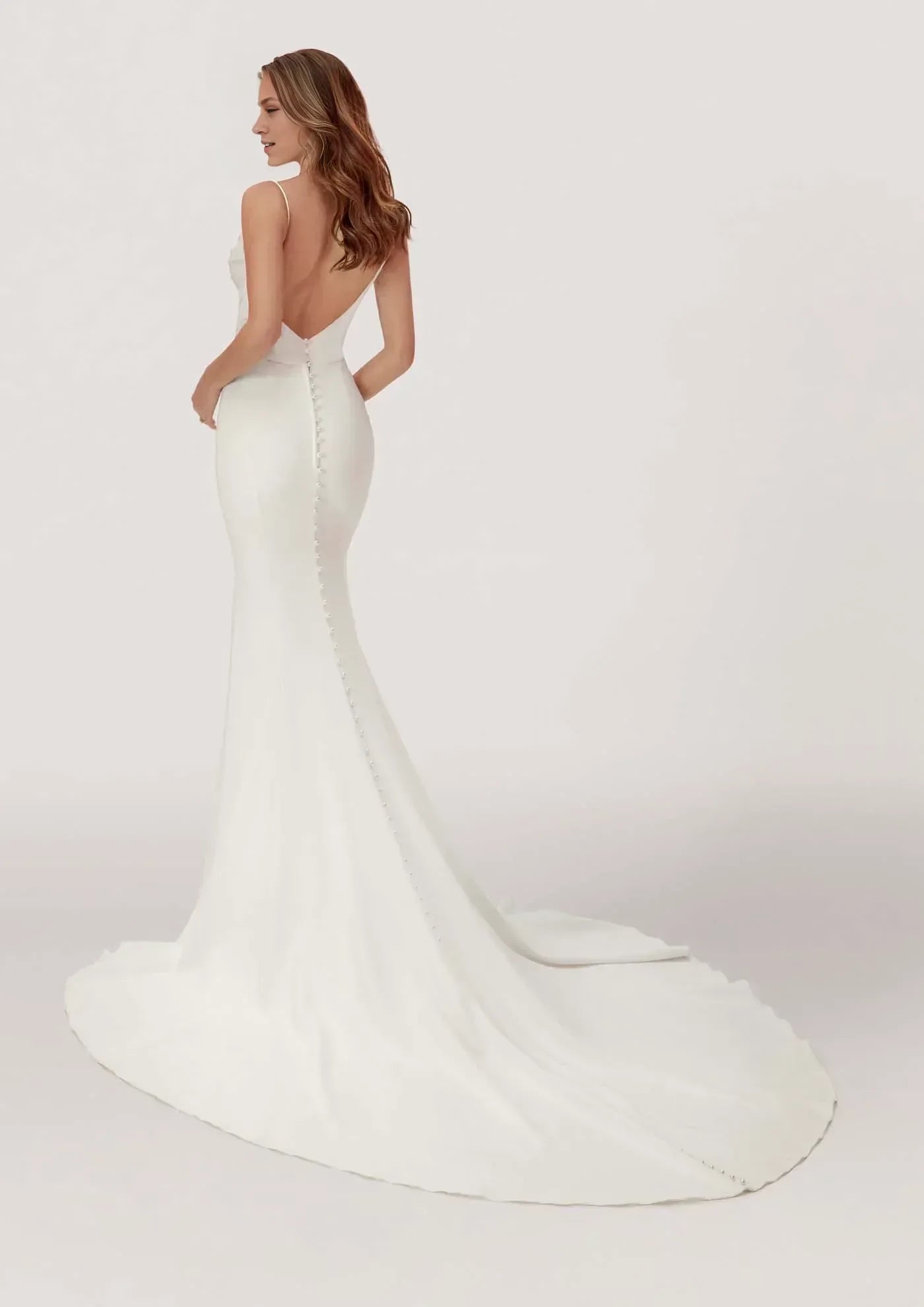 Charming Trumpet Cowl Neck Spaghetti Strap Button Back Floor Length Wedding Dress