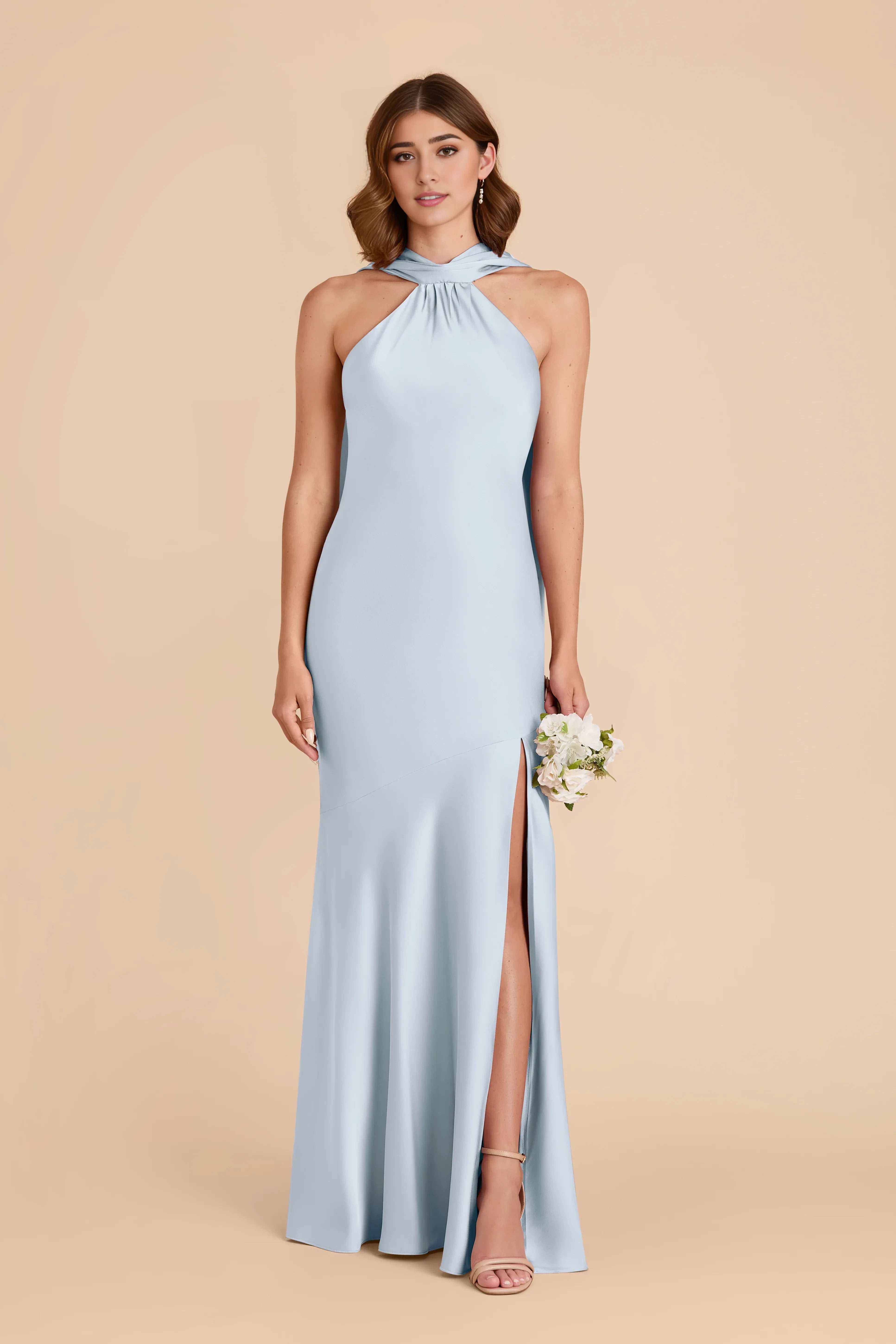 Charming Trumpet Halter Neck Sleeveless Open Back Floor Length Bridesmaid Dress