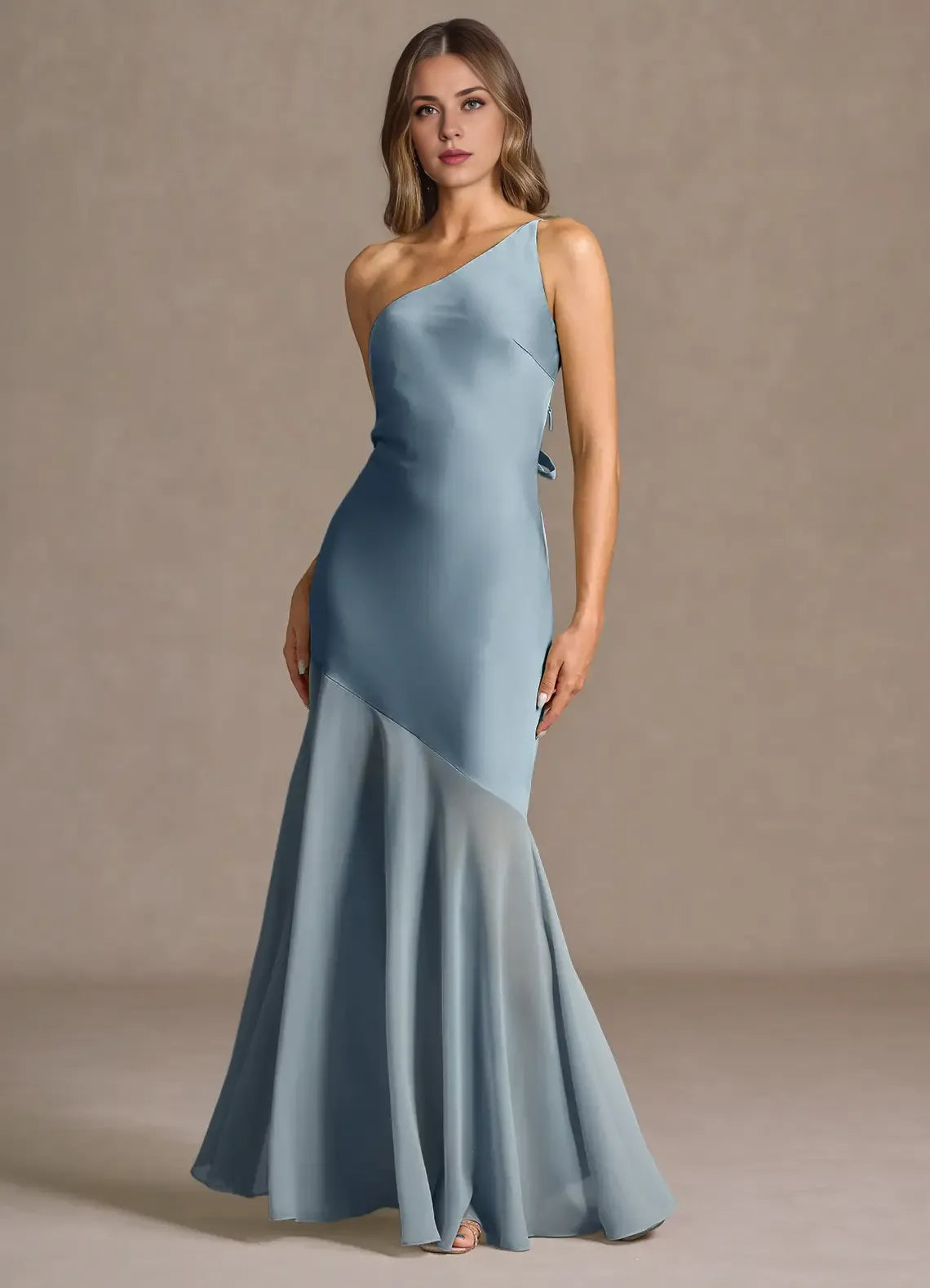 Charming Trumpet One Shoulder Sleeveless Cut Out Back Floor Length Hot sale Prom Dress ﻿