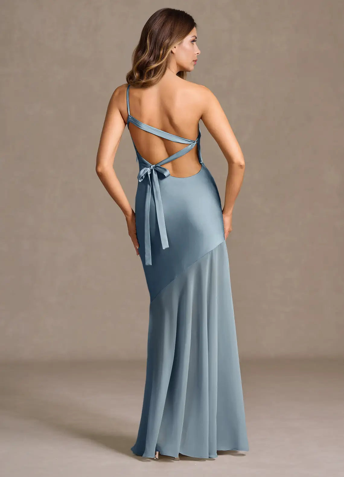 Charming Trumpet One Shoulder Sleeveless Cut Out Back Floor Length Hot sale Prom Dress ﻿