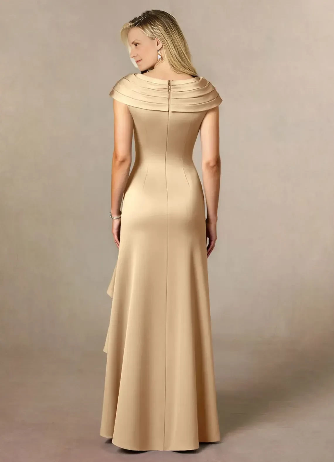 Charming Trumpet V Neck Cap Sleeve Zip Back Floor Length Mother of the Bride Dress ﻿