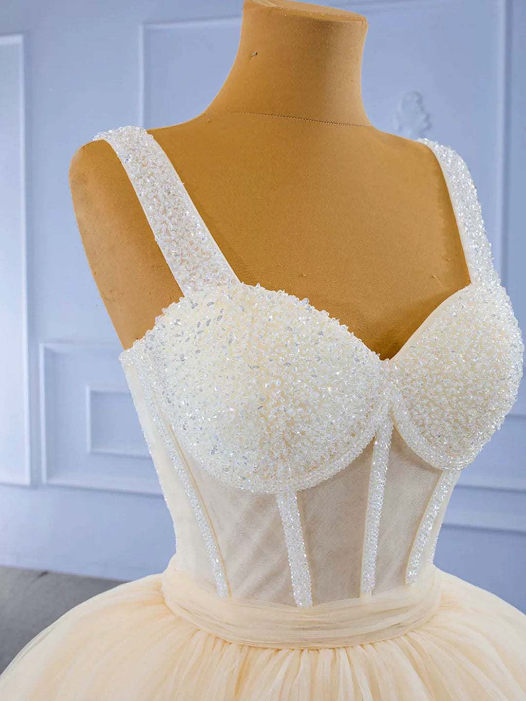 Charming A-line Champagne Tea Length Tulle Beaded Party Dress Evening Graduation Dress Homecoming Dresses