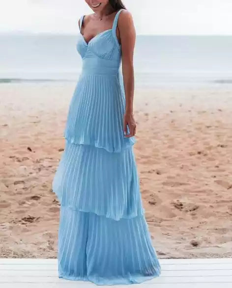 Charming Sleeveless Blue Prom Dress Long Evening Dress