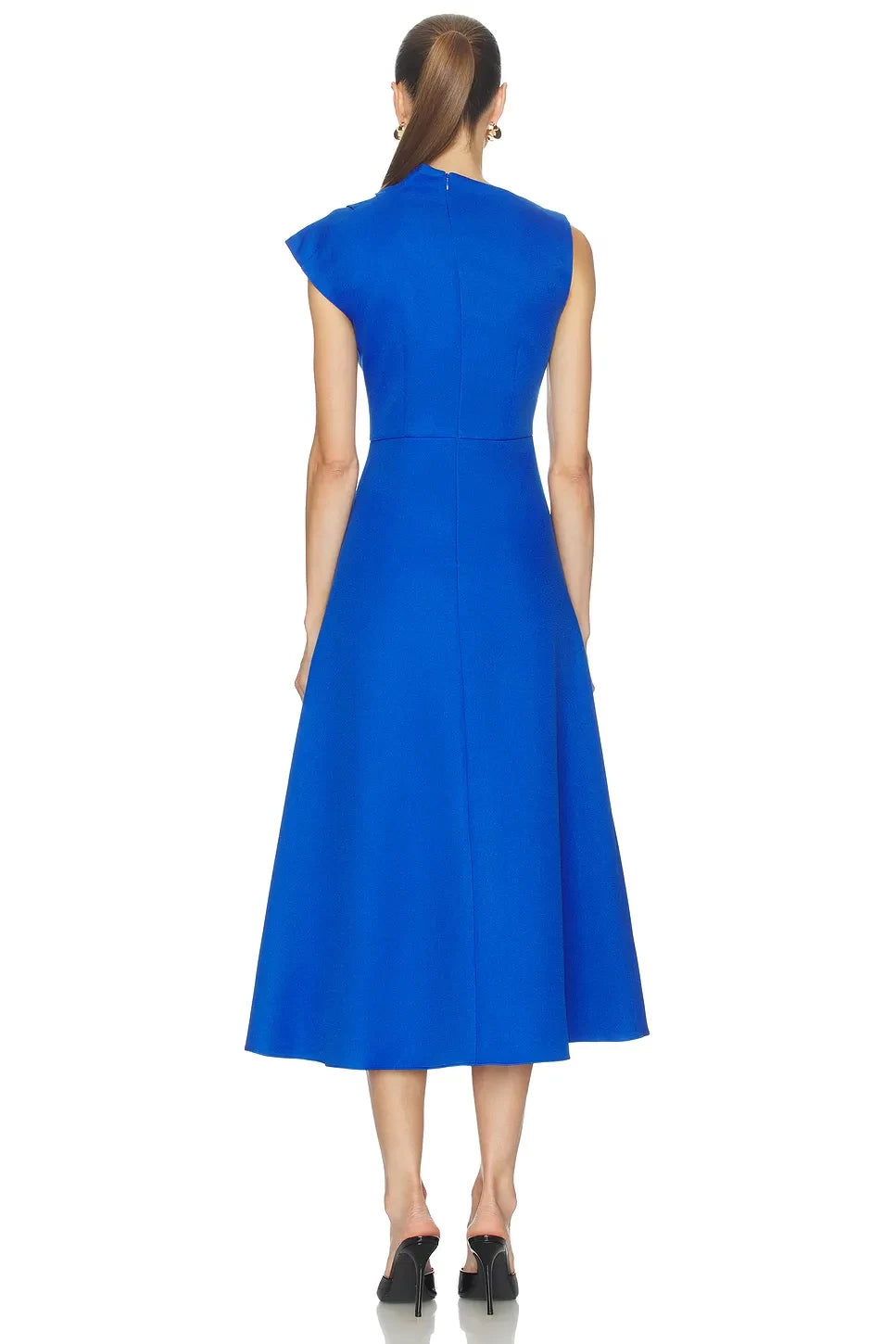 Chic A Line Asymmetric Neck Cap Sleeve Back Zip Midi Length Evening Dress