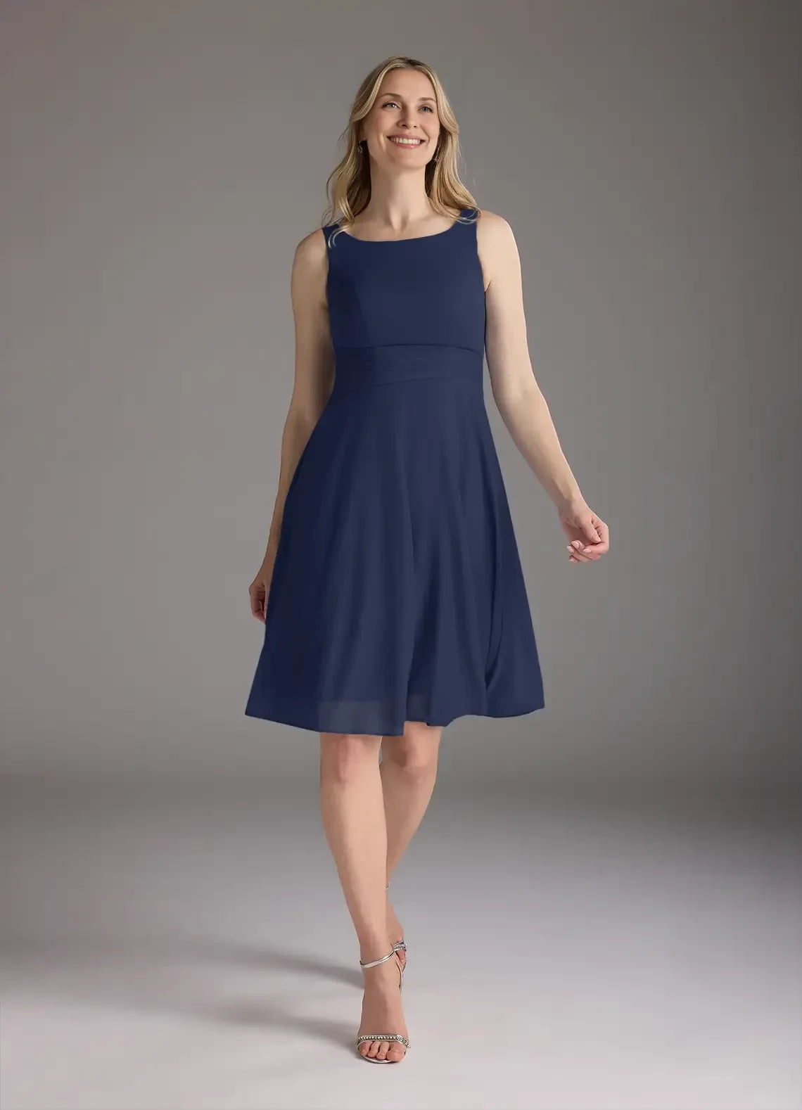 Chic A Line Boat Neck Sleeveless Zipper Back Knee Length Mother of the Bride Dress with Chiffon Jacket