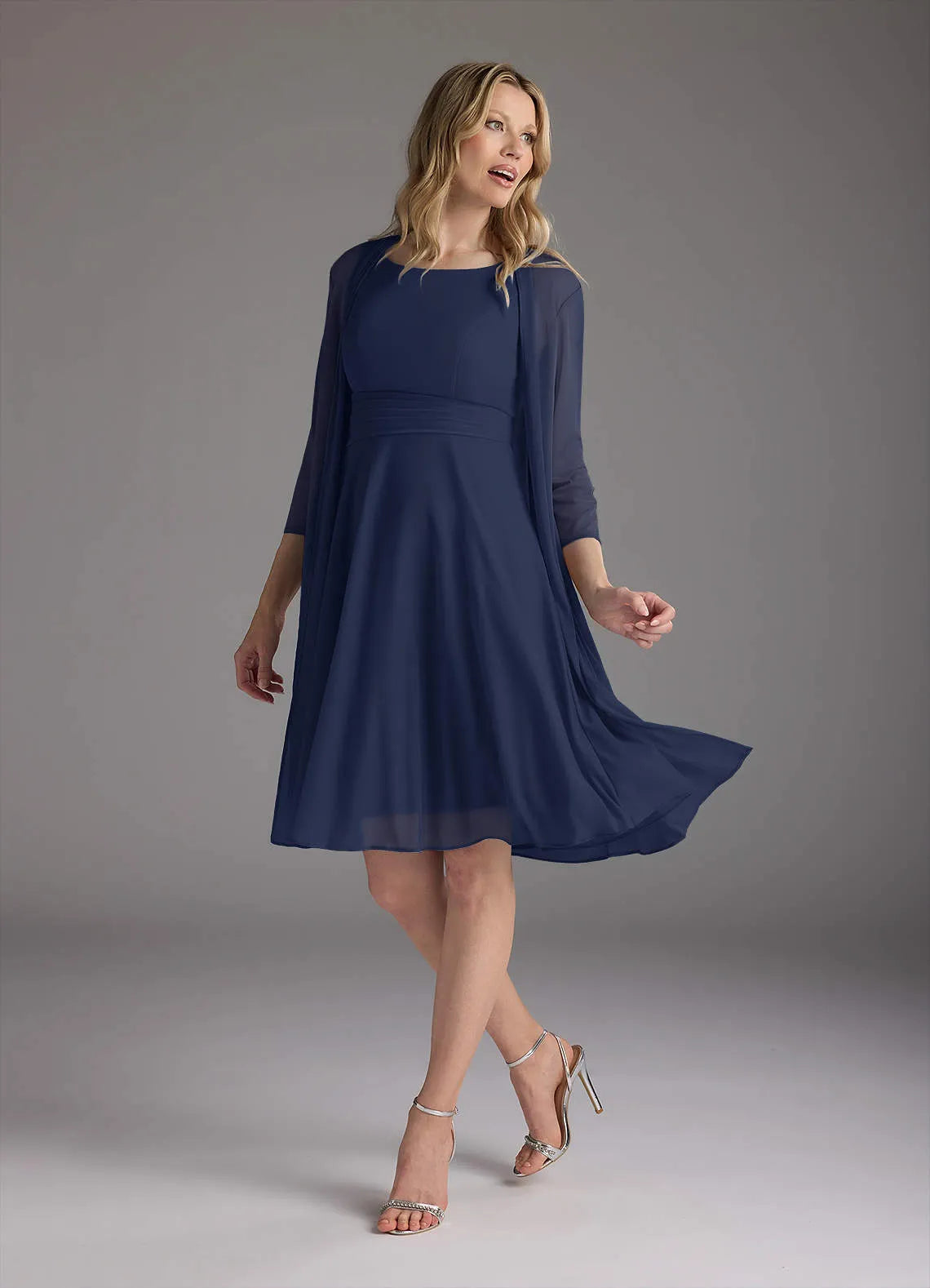 Chic A Line Boat Neck Sleeveless Zipper Back Knee Length Mother of the Bride Dress with Chiffon Jacket