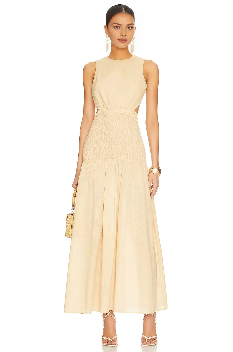 Chic A Line Crew Neck Sleeveless Cutout Back Floor Length Evening Dress