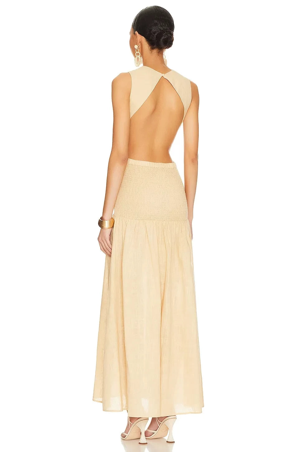 Chic A Line Crew Neck Sleeveless Cutout Back Floor Length Evening Dress