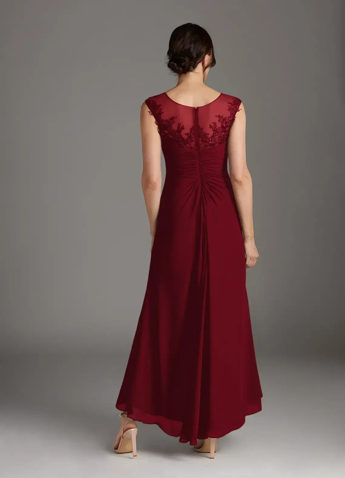 Chic A Line Crew Neck Sleeveless Zipper Back High Low Mother of the Bride Dresses