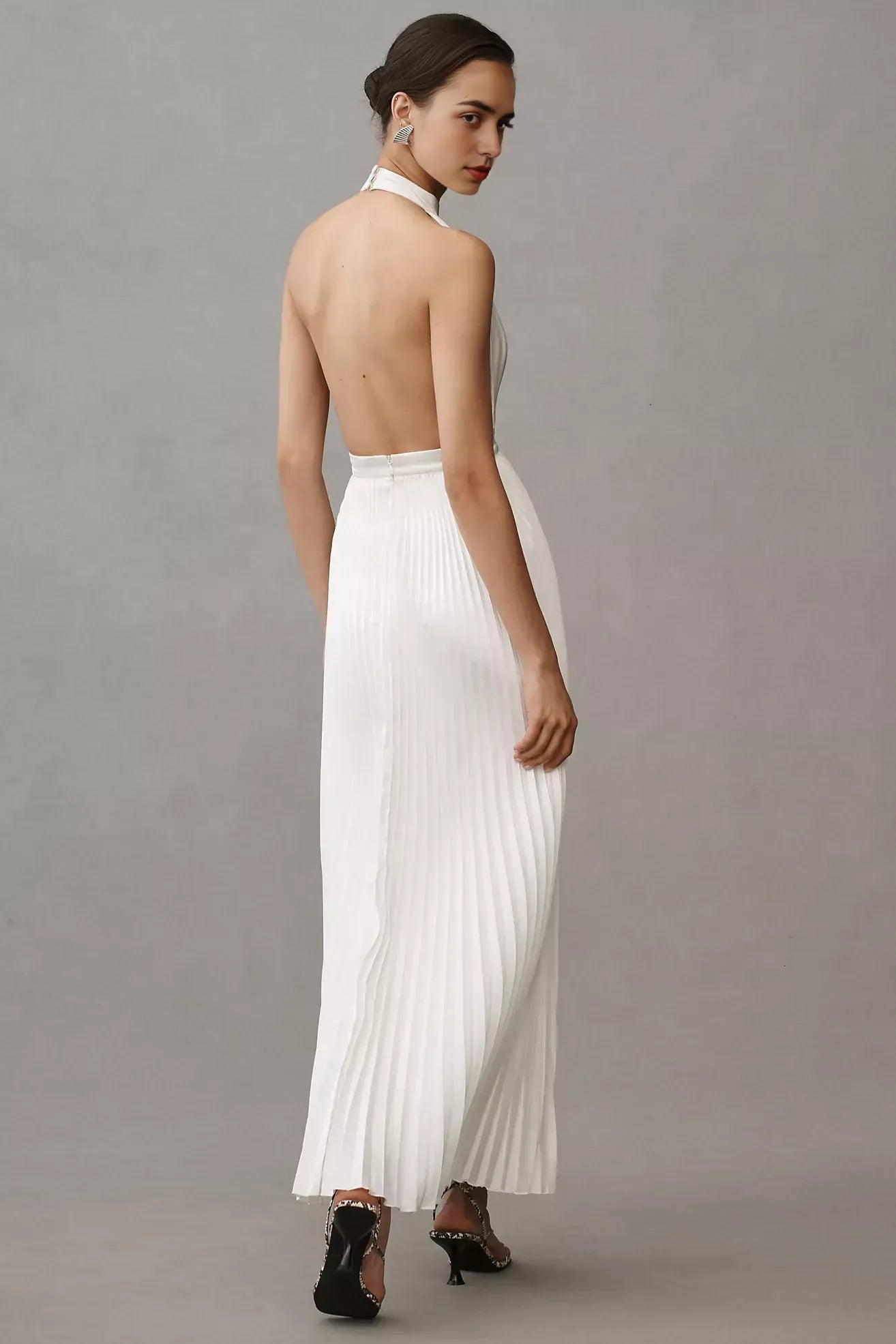 Chic A Line Halter Neck Sleeveless Open Back Floor Length Evening Dress