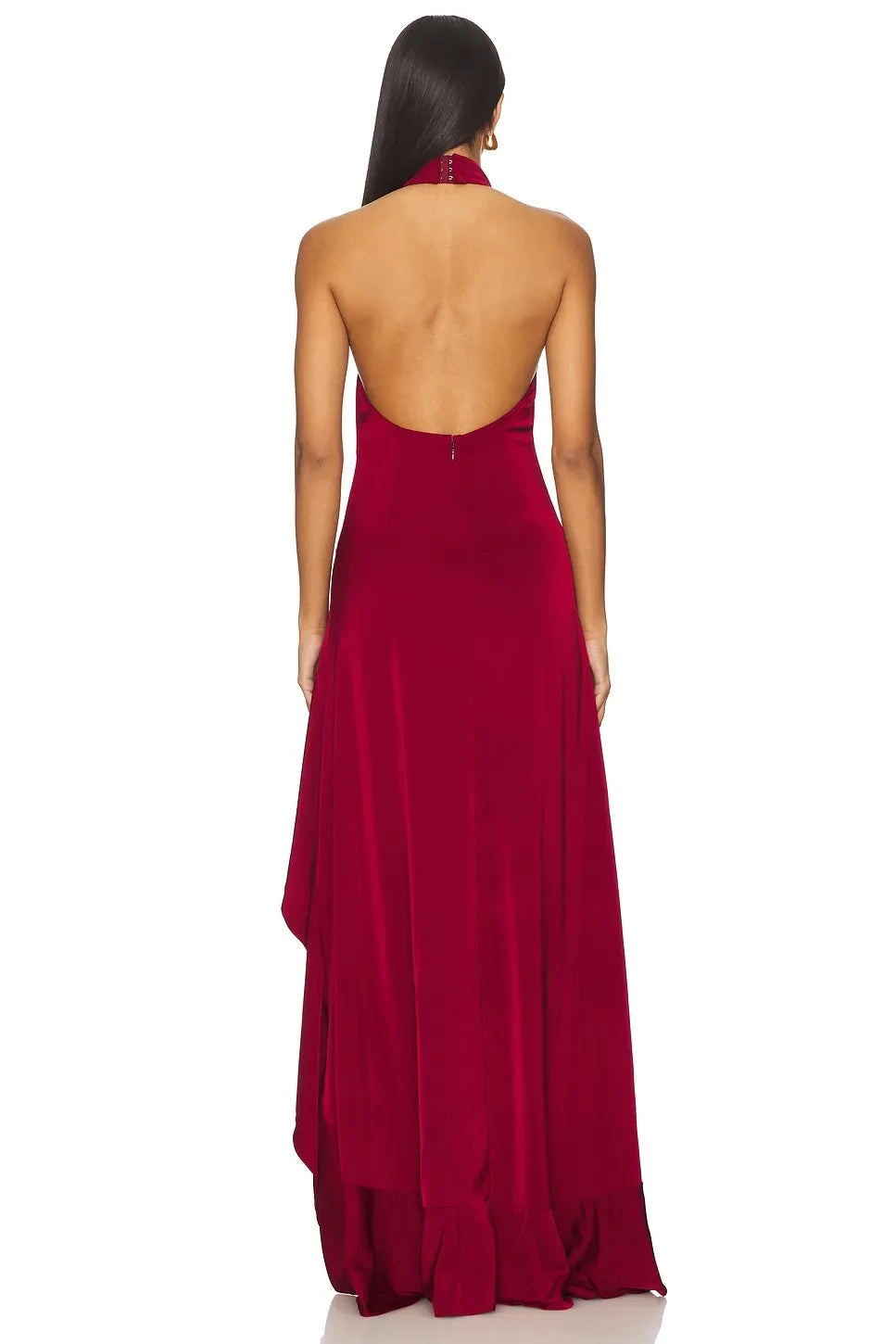 Chic A Line Halter Neck Sleeveless Ruffled Asymmetric Length Evening Dress