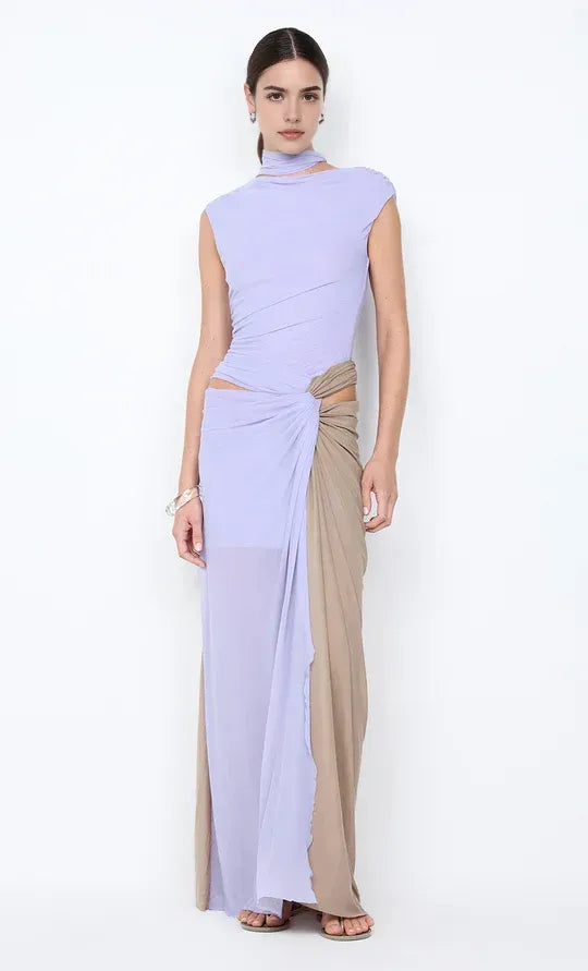 Chic A Line High Neck Sleeveless Tie Back Two Tone Floor Length For Sale Evening Dress