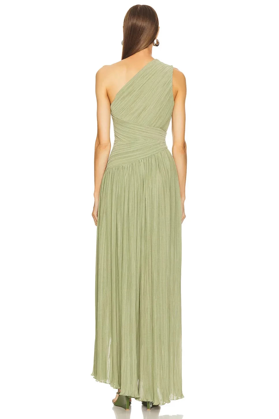 Chic A Line One Shoulder Sleeveless Cutout Detail Slit Front Floor Length Evening Dress