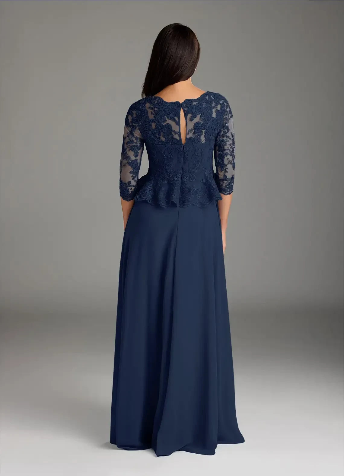 Chic A Line Scoop Neck Three Quarter Sleeve Keyhole Back Floor Length Mother of the Bride Dresses