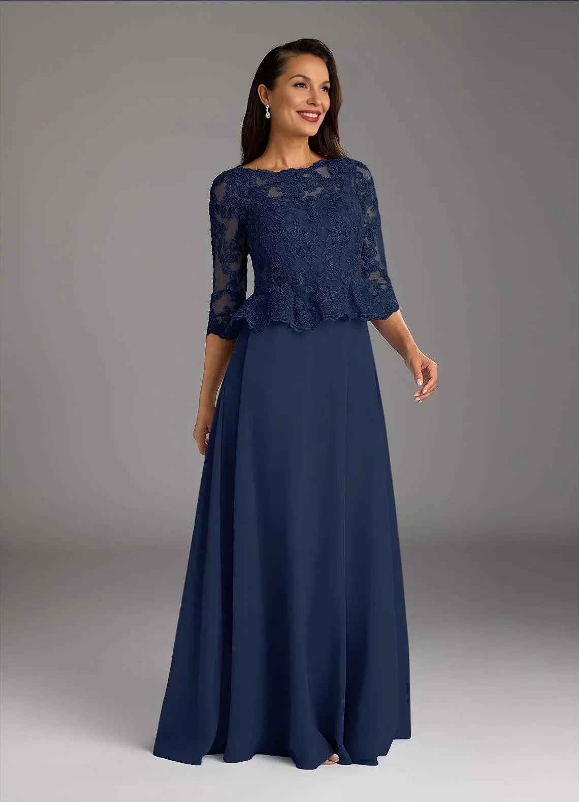 Chic A Line Scoop Neck Three Quarter Sleeve Keyhole Back Floor Length Mother of the Bride Dresses