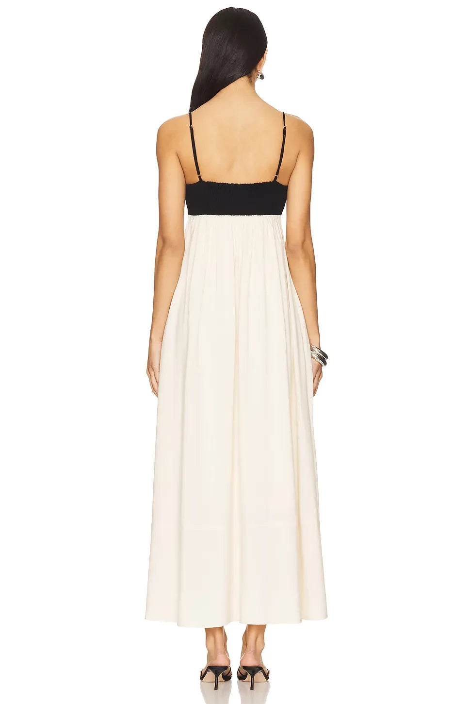 Chic A Line Square Neck Sleeveless Smocked Back Floor Length Evening Dress