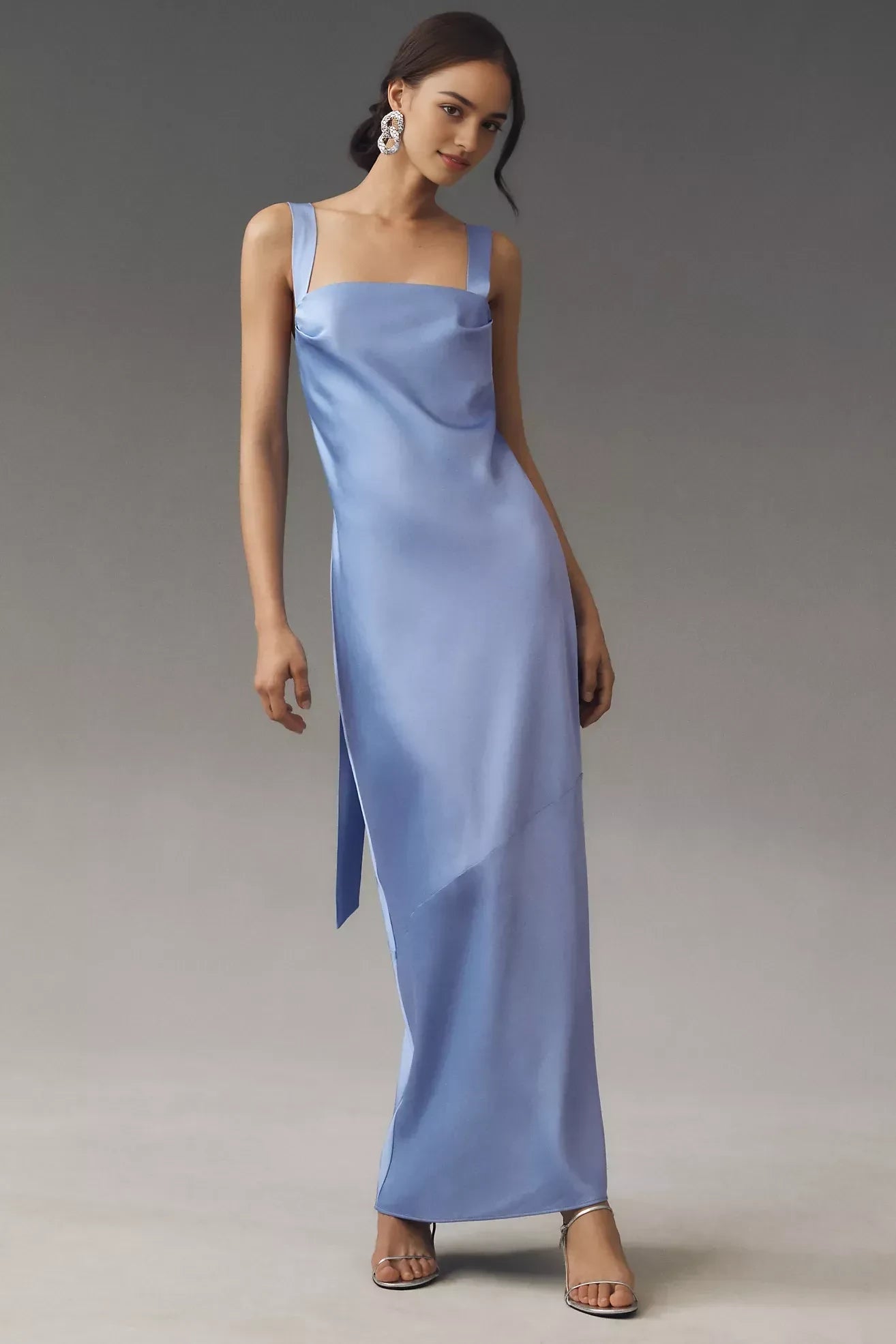 Chic A Line Square Neck Sleeveless Tie Back Floor Length Evening Dress